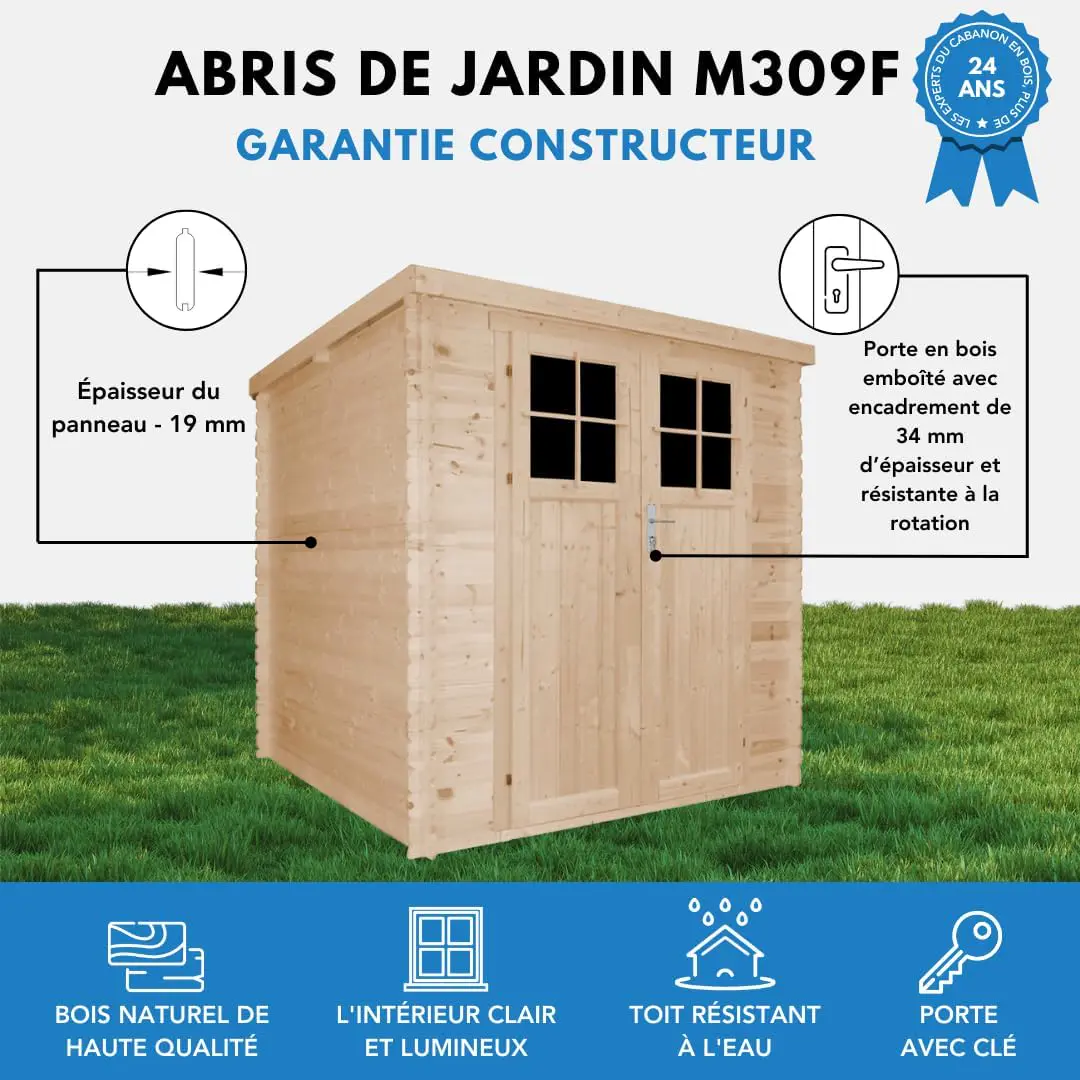 Abri de jardin en bois en bois naturel 3,53 m² vue 4