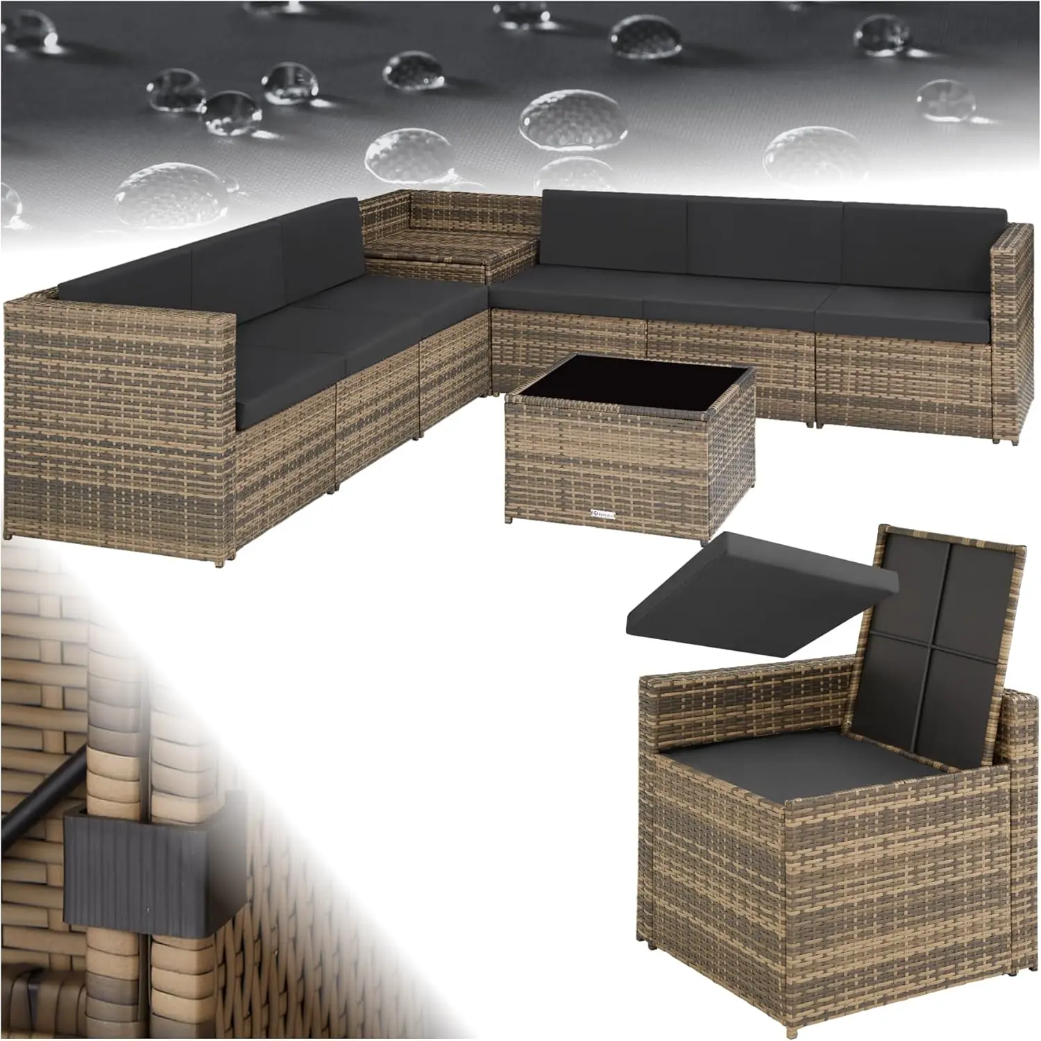tectake® Salon de Jardin Exterieur en Rotin 6 Places en Resine