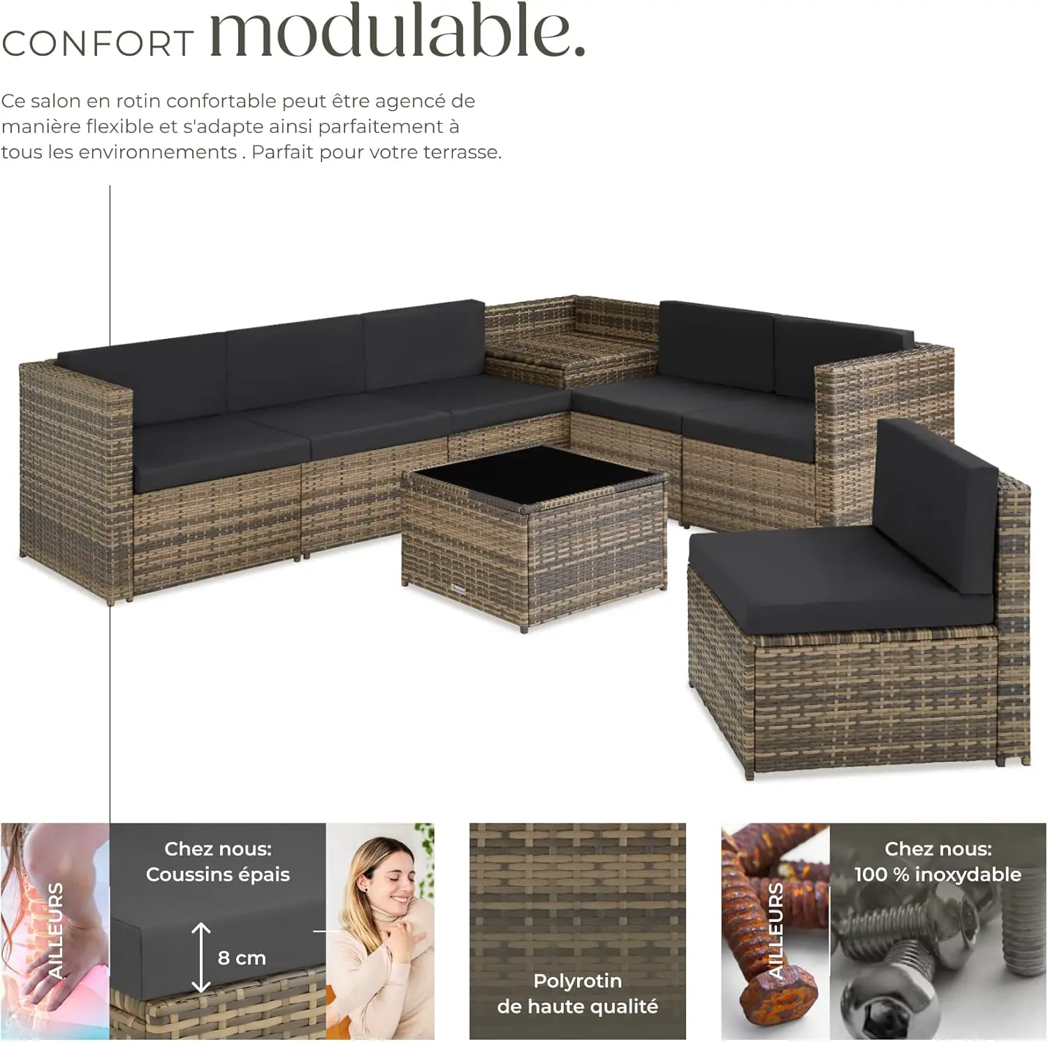 Salon de jardin 6 places en rotin vue 3