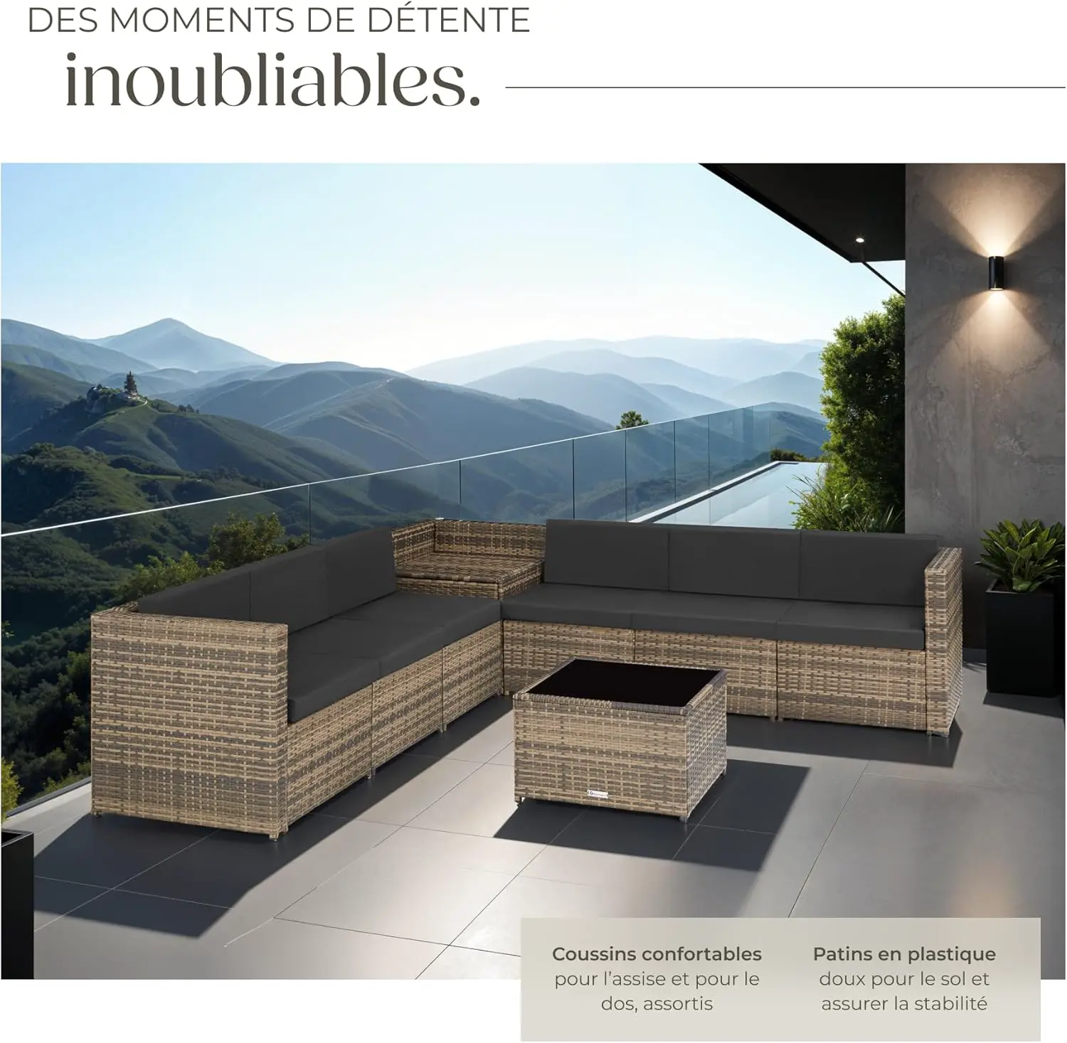 Salon de jardin 6 places en rotin vue 4