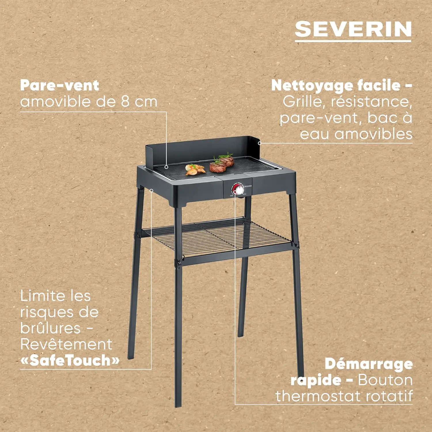 Barbecue électrique en acier noir 38 x 52 vue 4