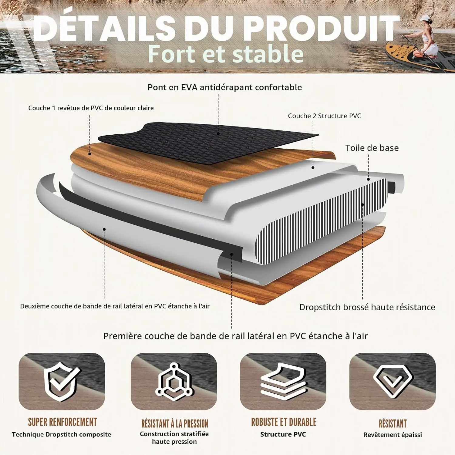 Paddle gonflable en bois vue 2