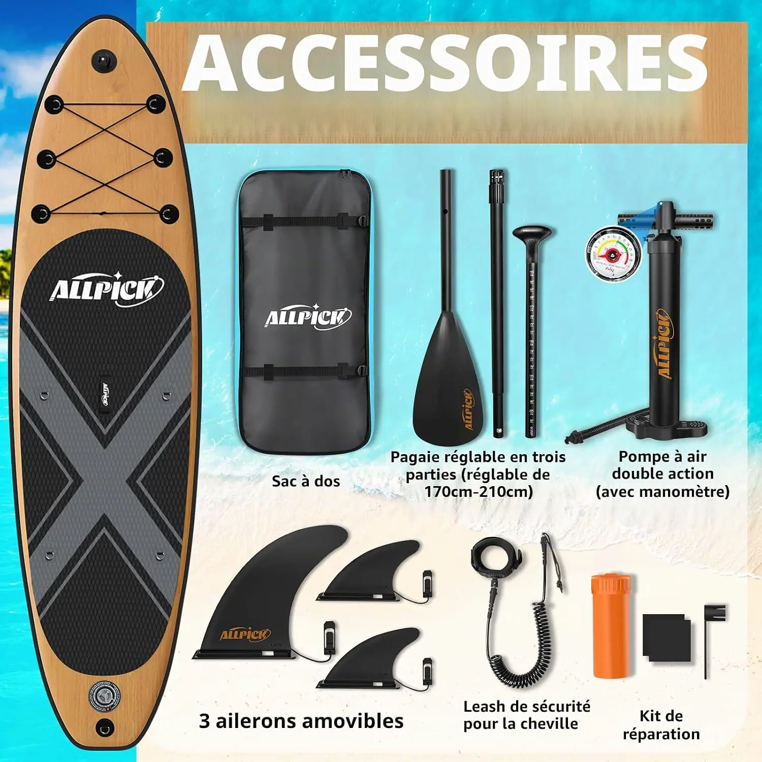 Paddle gonflable en bois vue 6