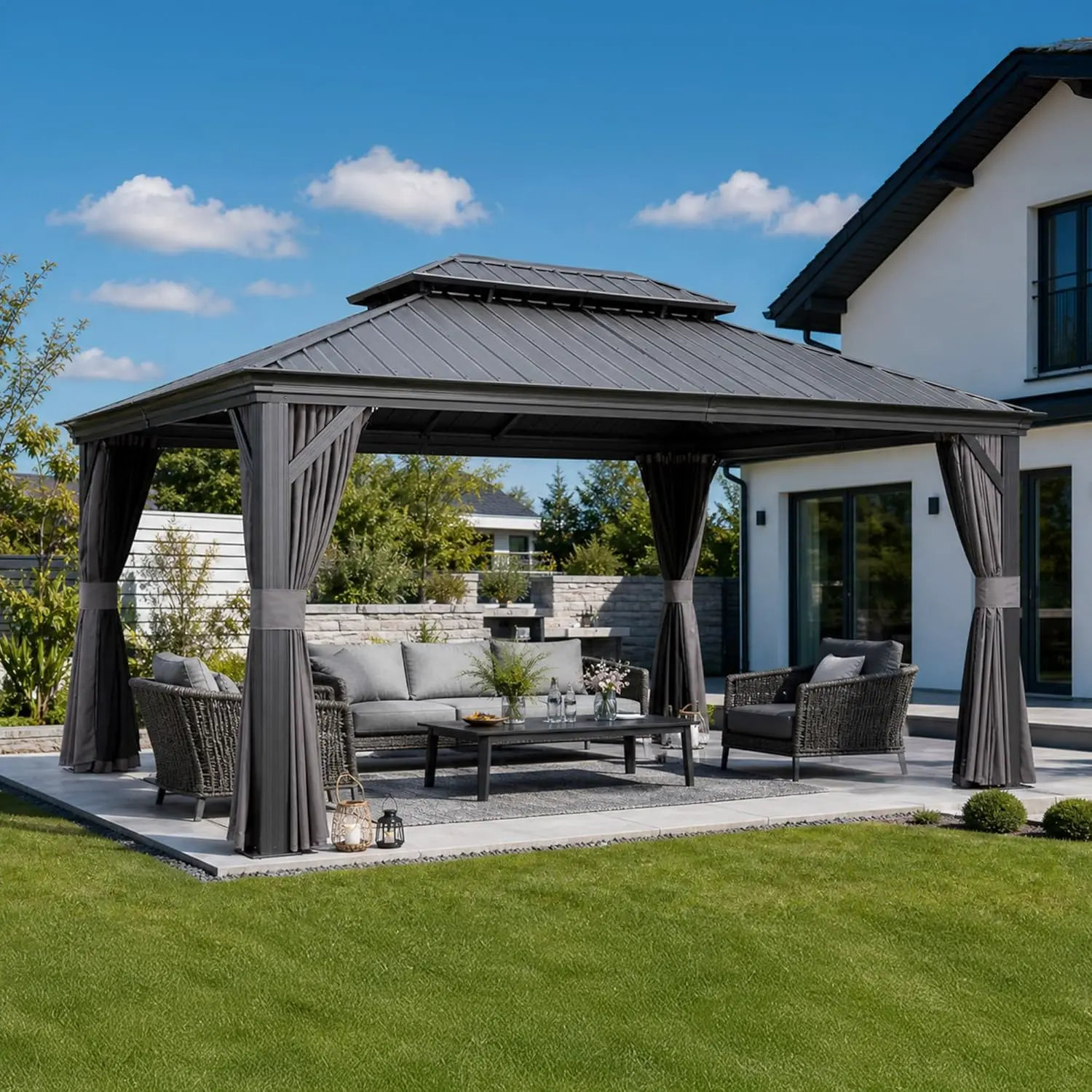 Pergola en aluminium gris 4,85 × 3,65 m vue 2