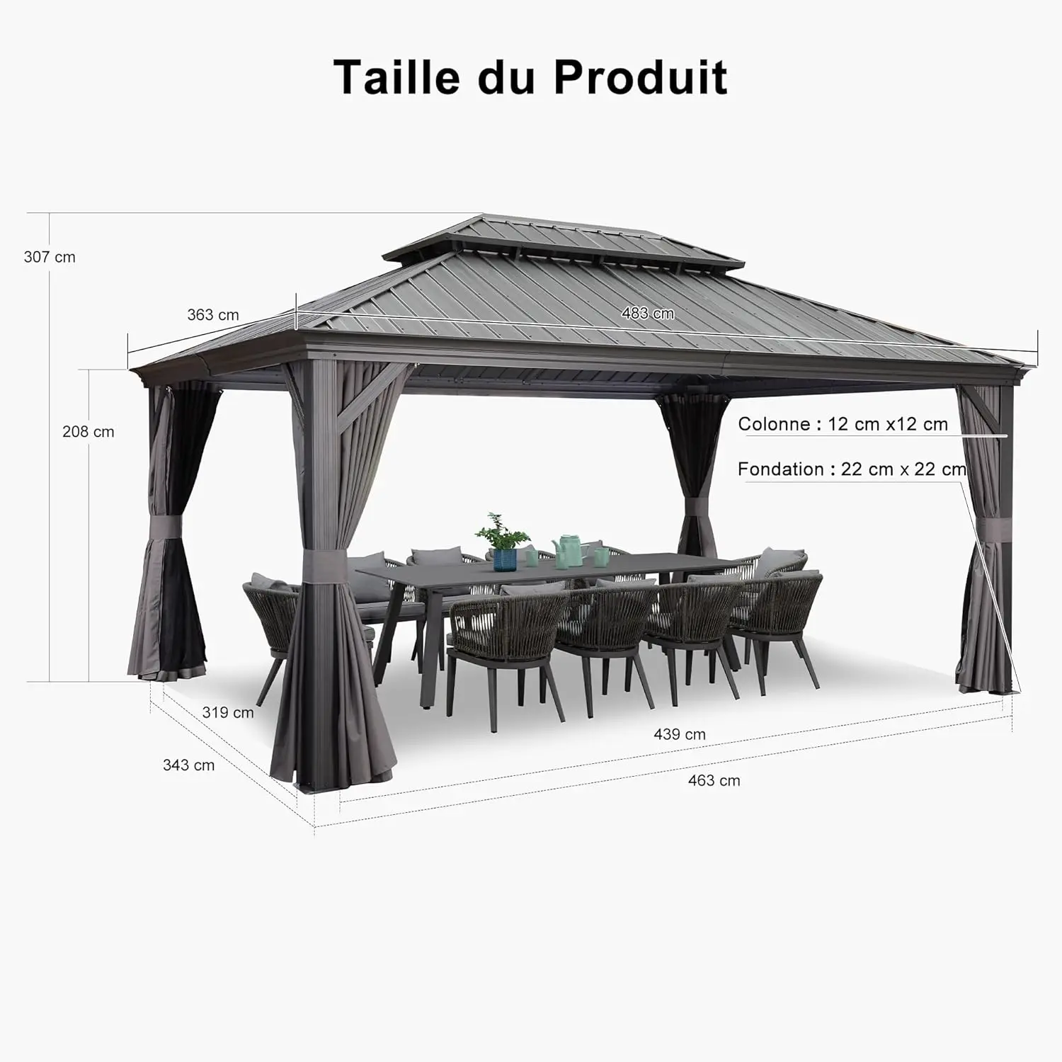 Pergola en aluminium gris 4,85 × 3,65 m vue 4