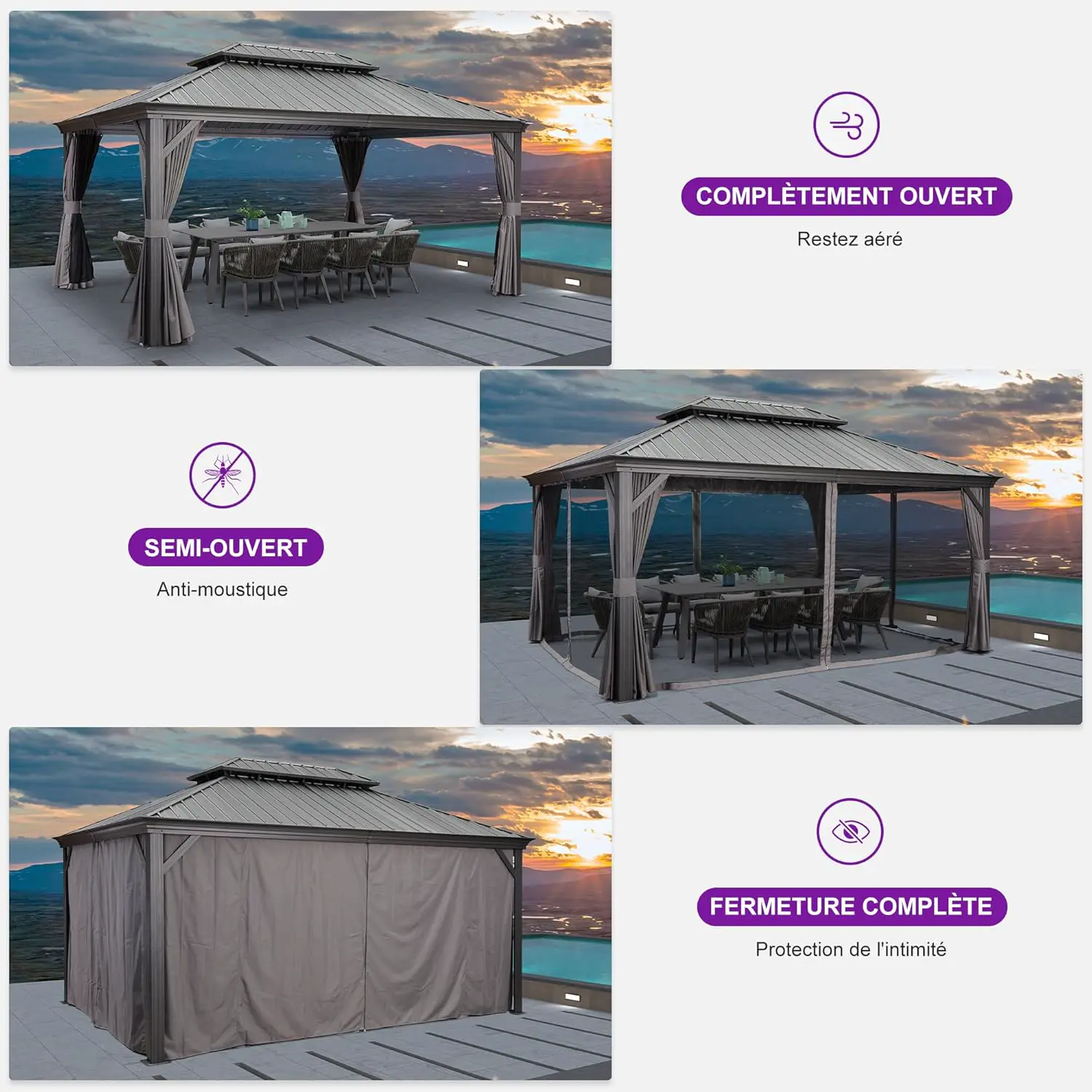 Pergola en aluminium gris 4,85 × 3,65 m vue 5