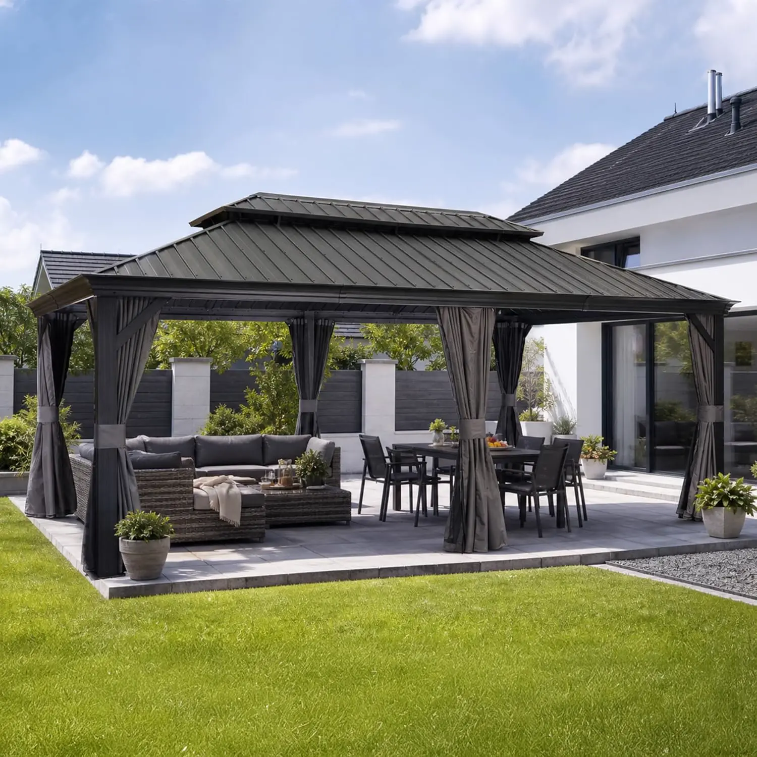Pergola en aluminium gris 6 x 3,65 m vue 2