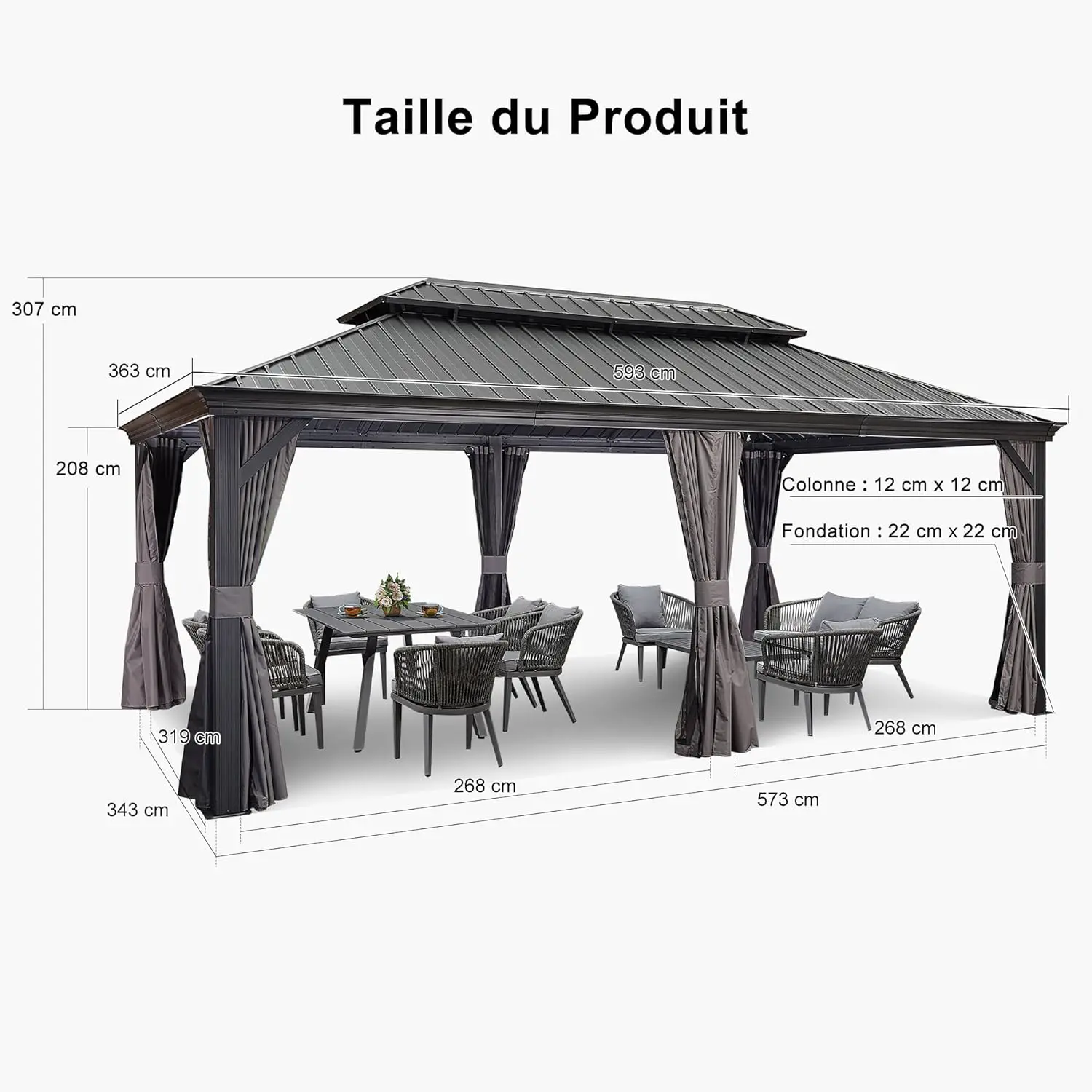 Pergola en aluminium gris 6 x 3,65 m vue 6