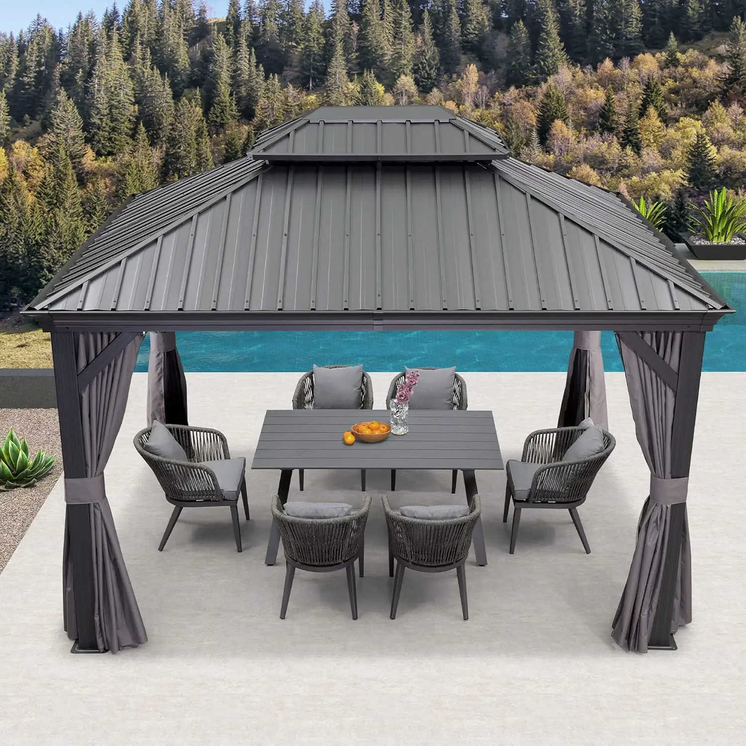 Pergola en aluminium gris 4 x 3 m vue 2