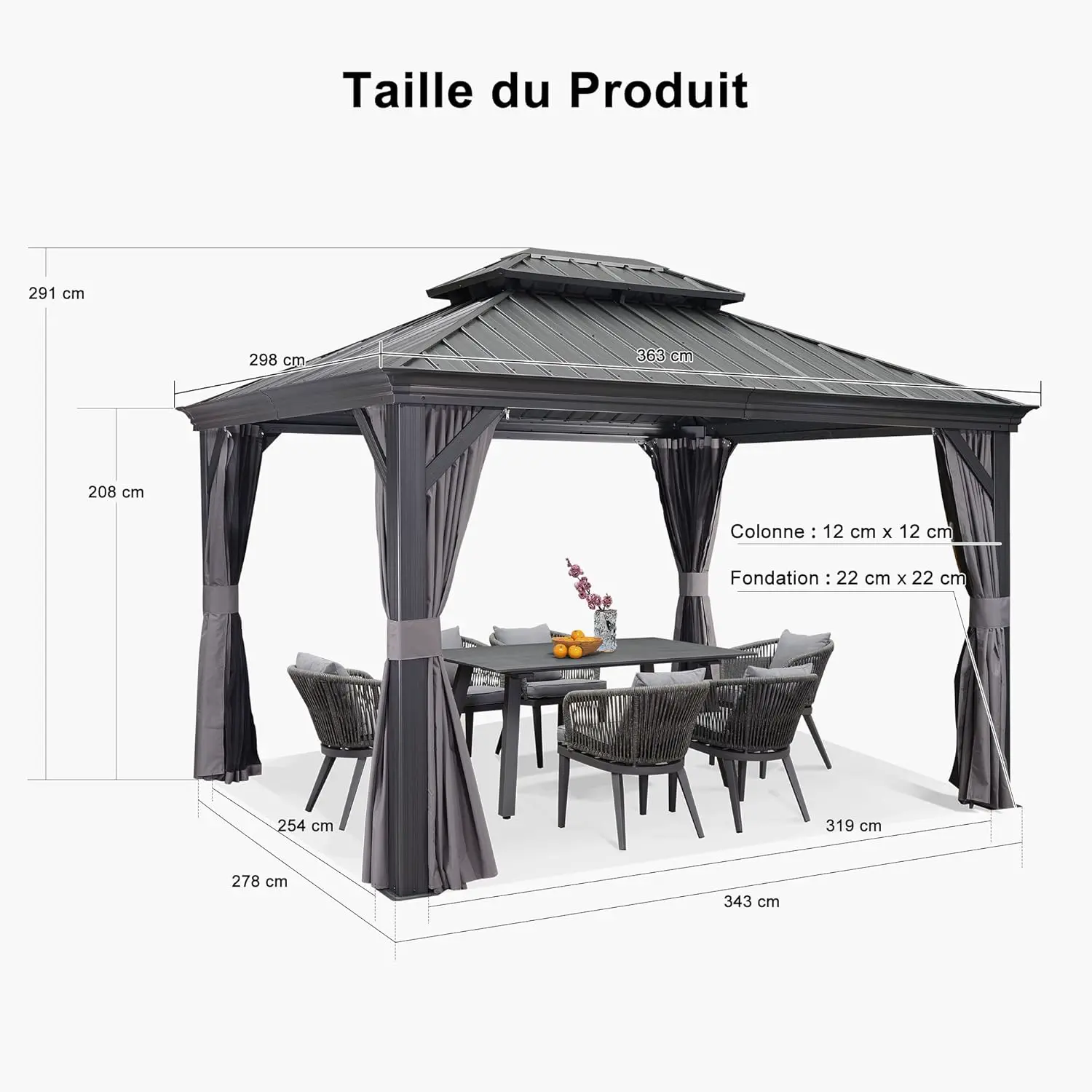 Pergola en aluminium gris 4 x 3 m vue 4