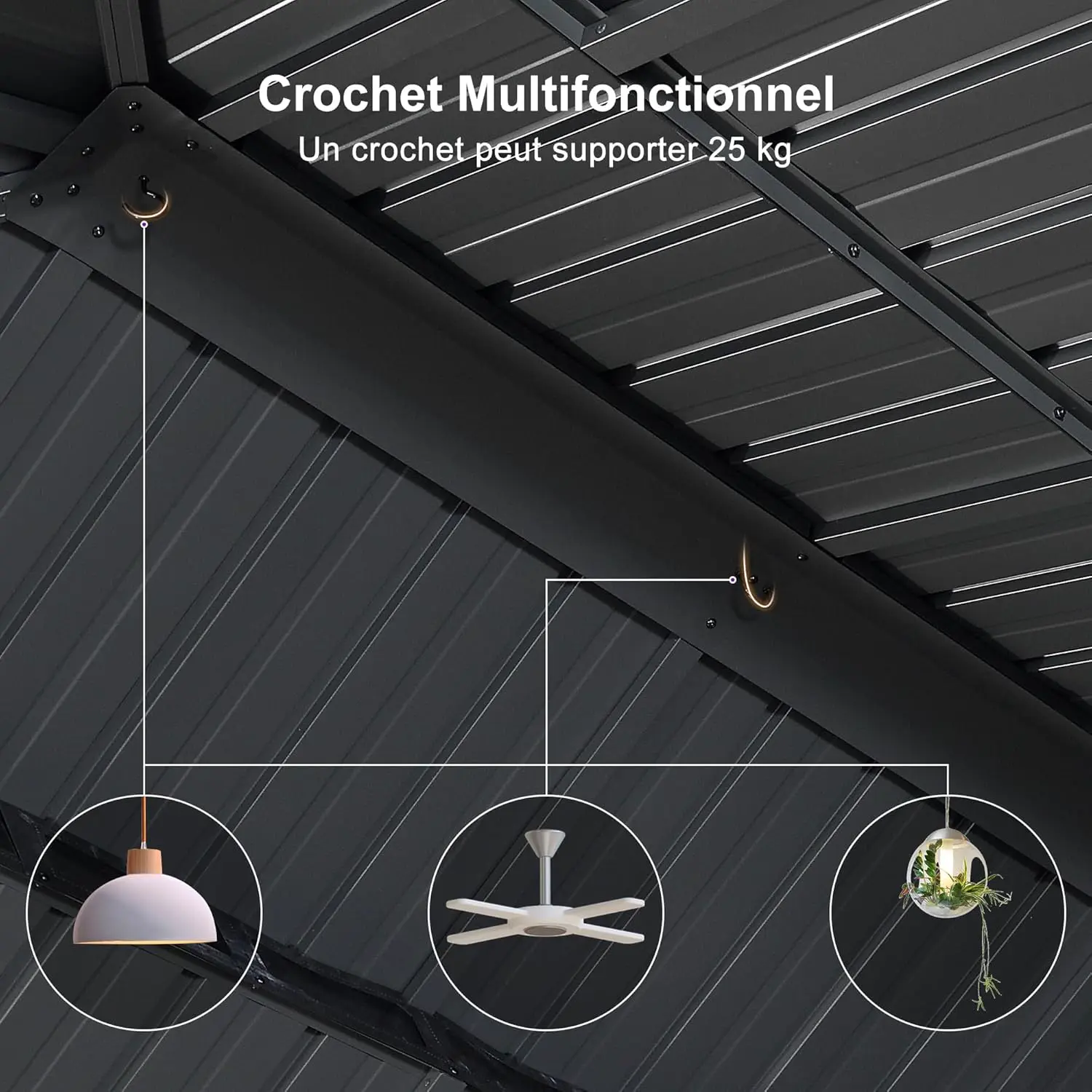 Pergola en aluminium gris 4 x 3 m vue 9