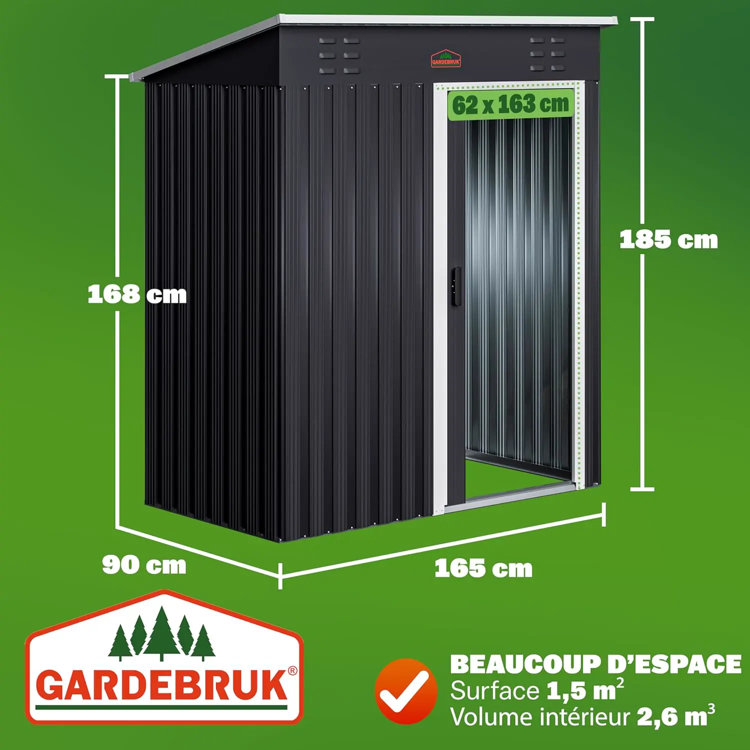 Abri de jardin en métal en métal anthracite 1,5m² vue 3