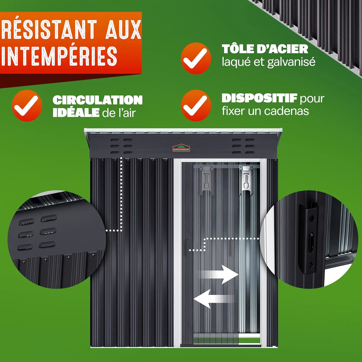 Abri de jardin en métal en métal anthracite 1,5m² vue 4