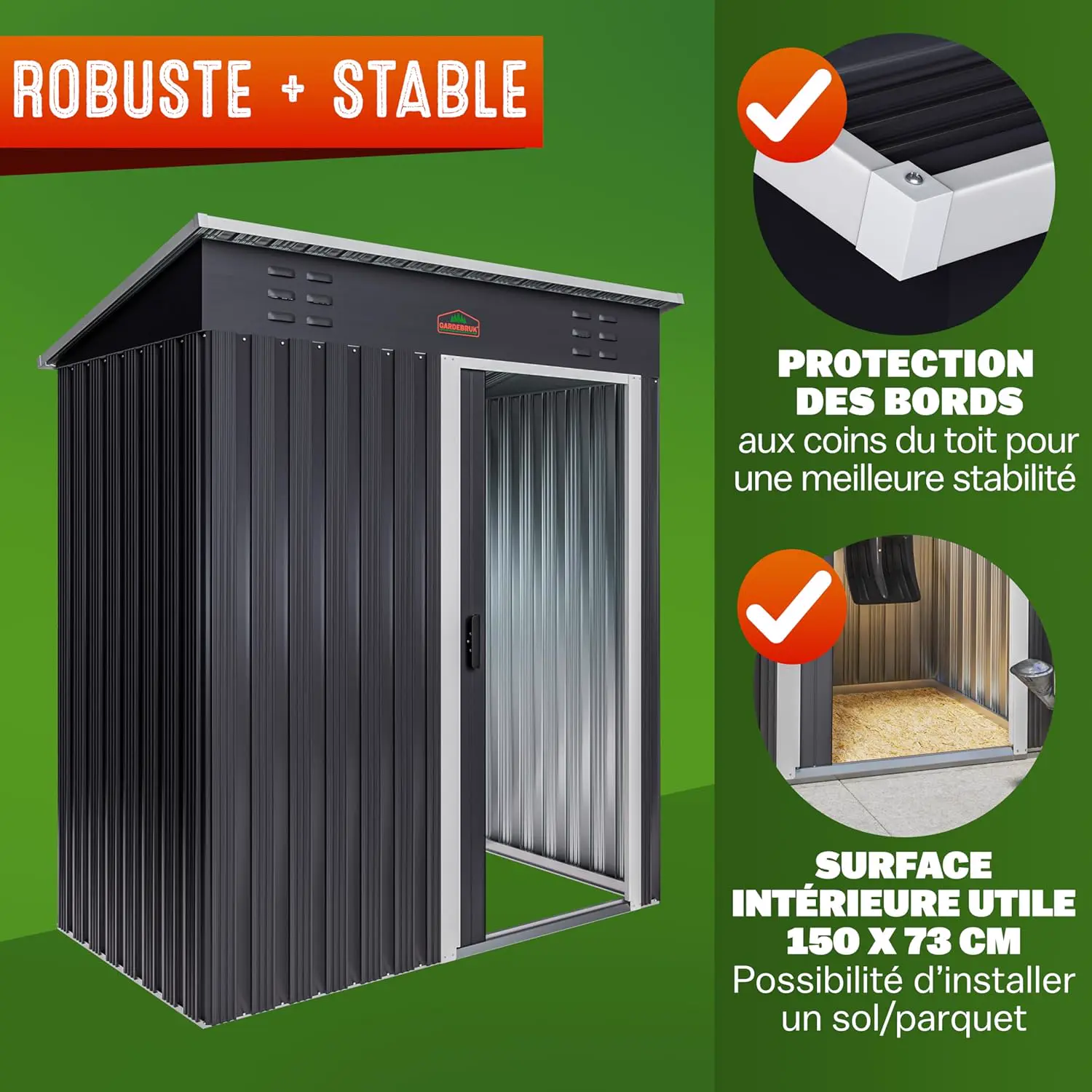 Abri de jardin en métal en métal anthracite 1,5m² vue 6
