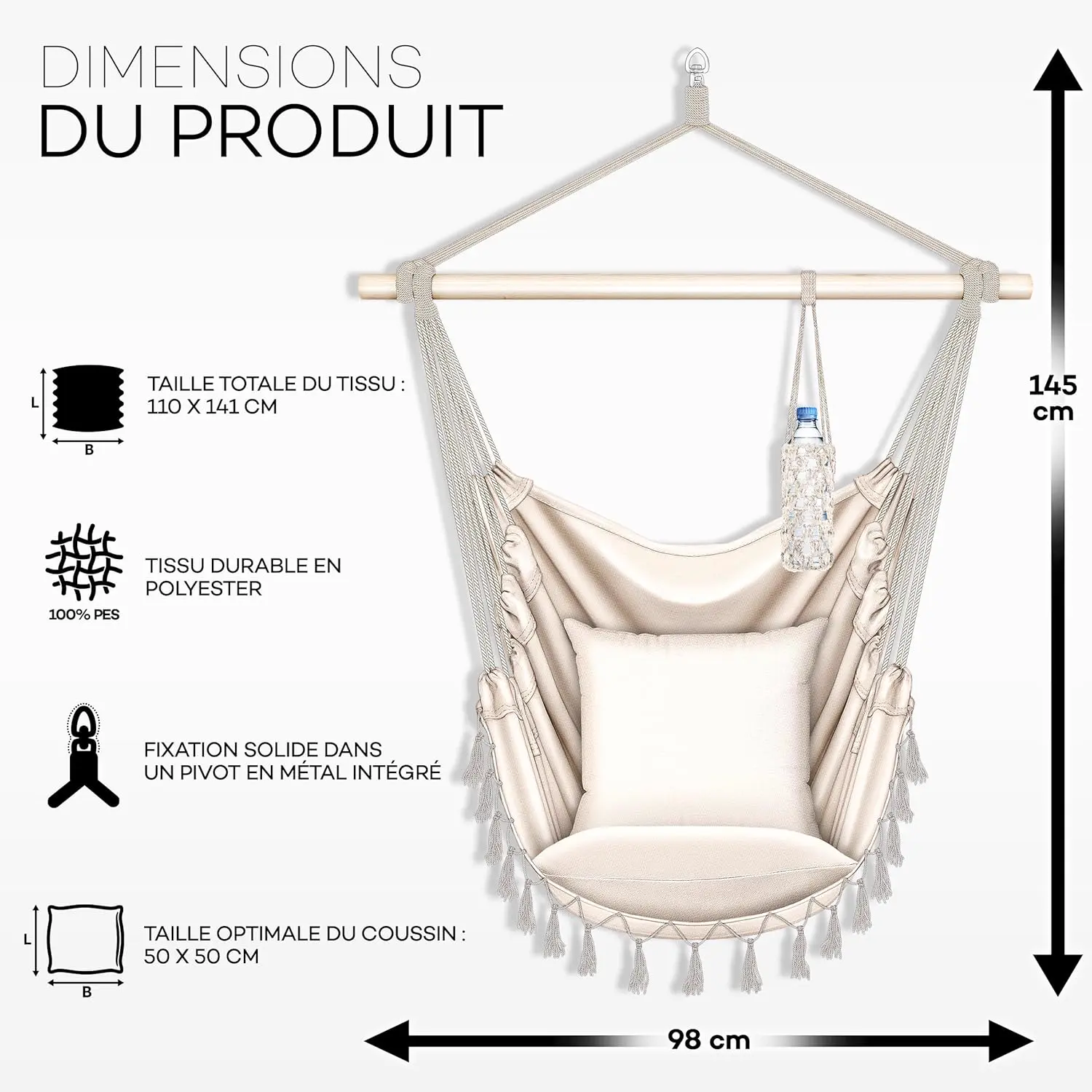 Fauteuils suspendus en acier 77 x 143 cm vue 5