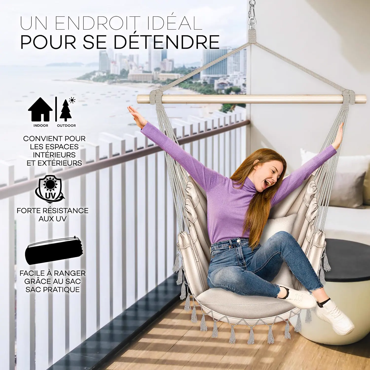 Fauteuils suspendus en acier 77 x 143 cm vue 7