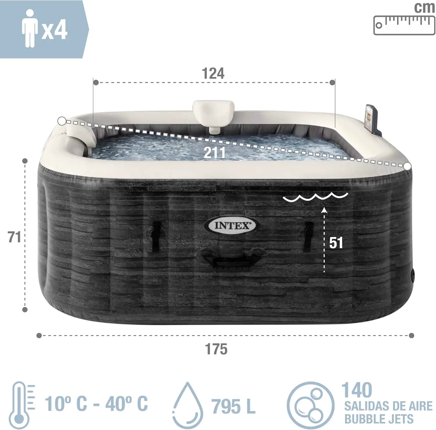 Spa gonflable 4 personnes 4 places gris 130 x 130 cm vue 5