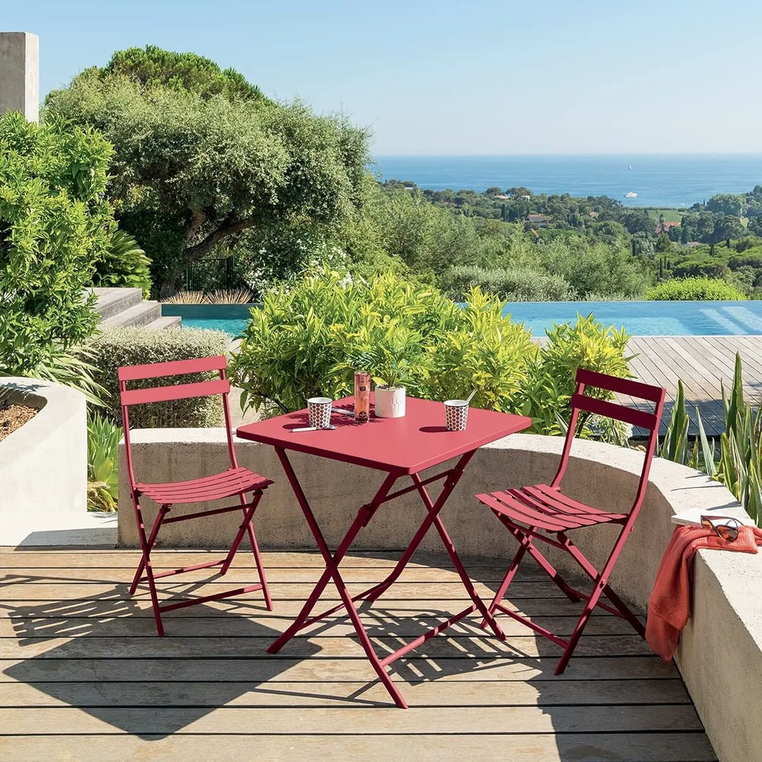 Table de jardin 2 places rouge 70 x 70 vue 2
