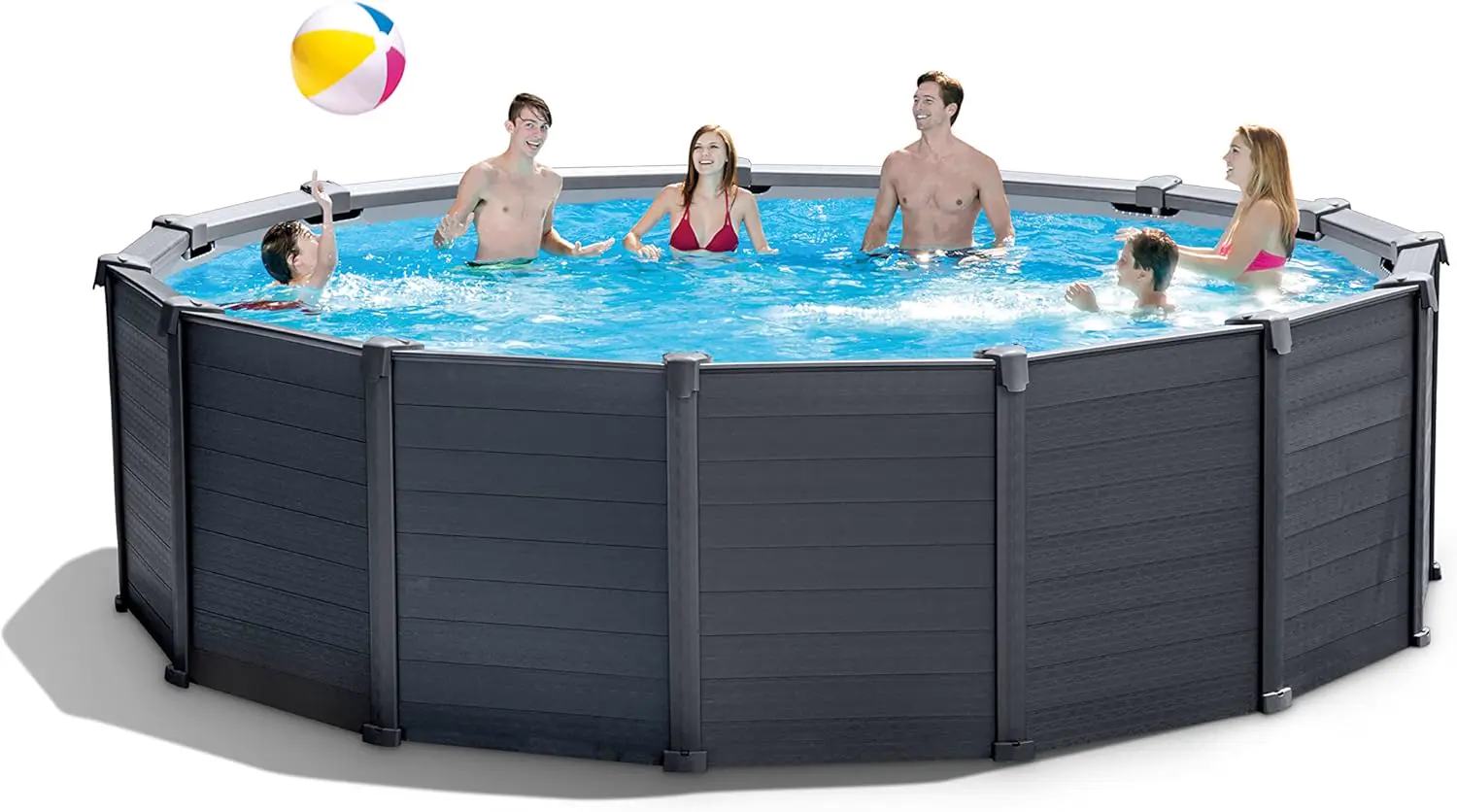 Piscine hors sol en acier gris 4,78 × 4,78 m vue 2