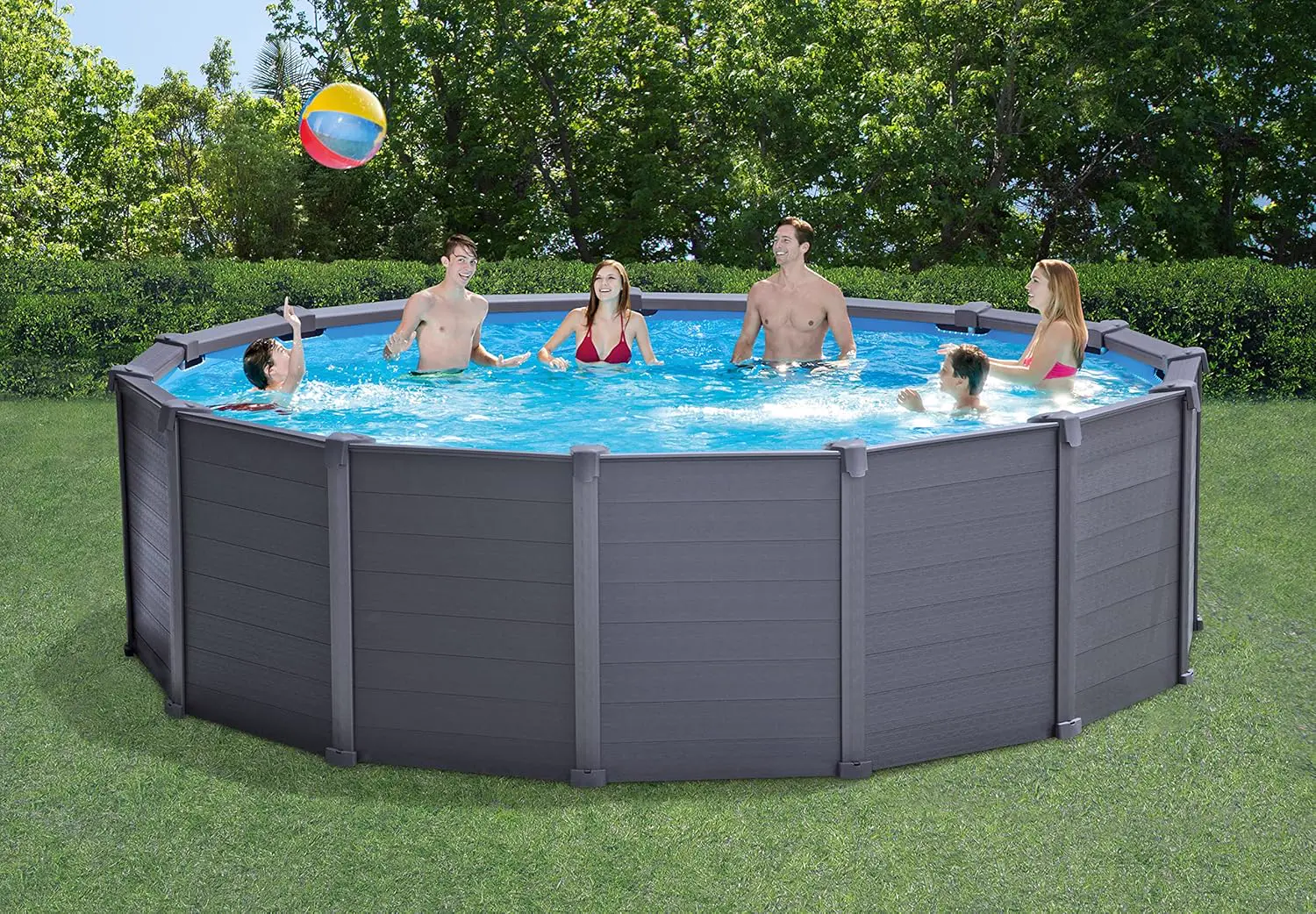 Piscine hors sol en acier gris 4,78 × 4,78 m vue 5
