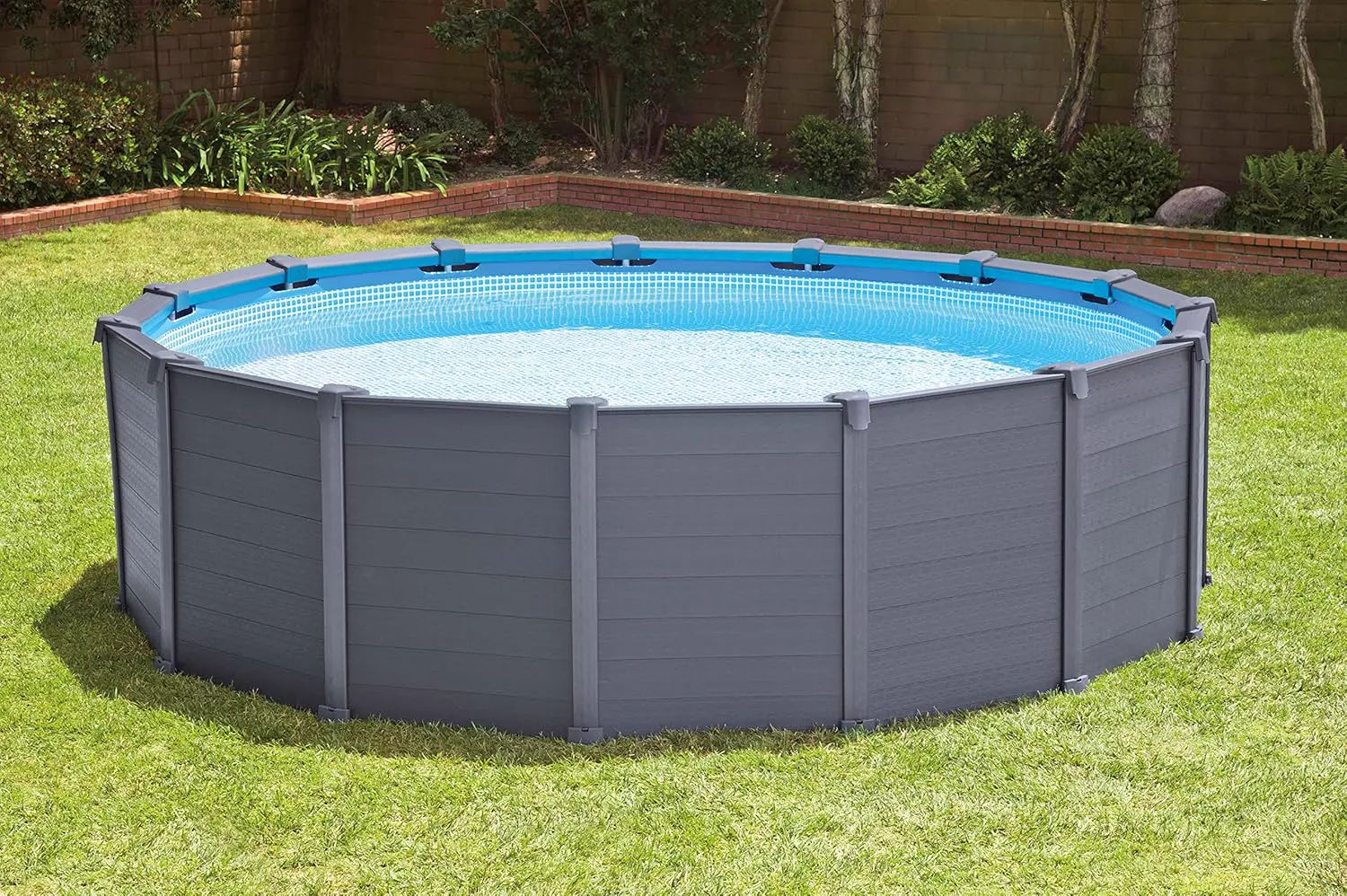 Piscine hors sol en acier gris 4,78 × 4,78 m vue 6