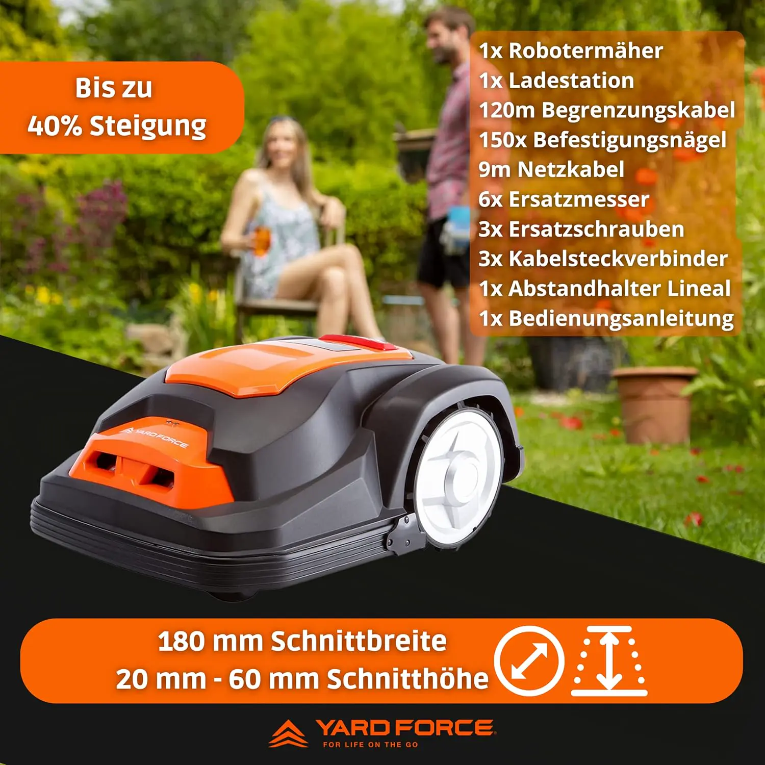 Robot tondeuse orange 650m² vue 3
