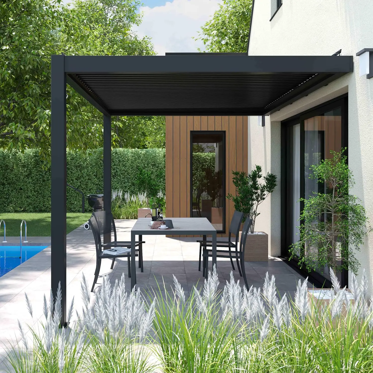Pergola en aluminium 4 x 2,57 m adossée vue 2