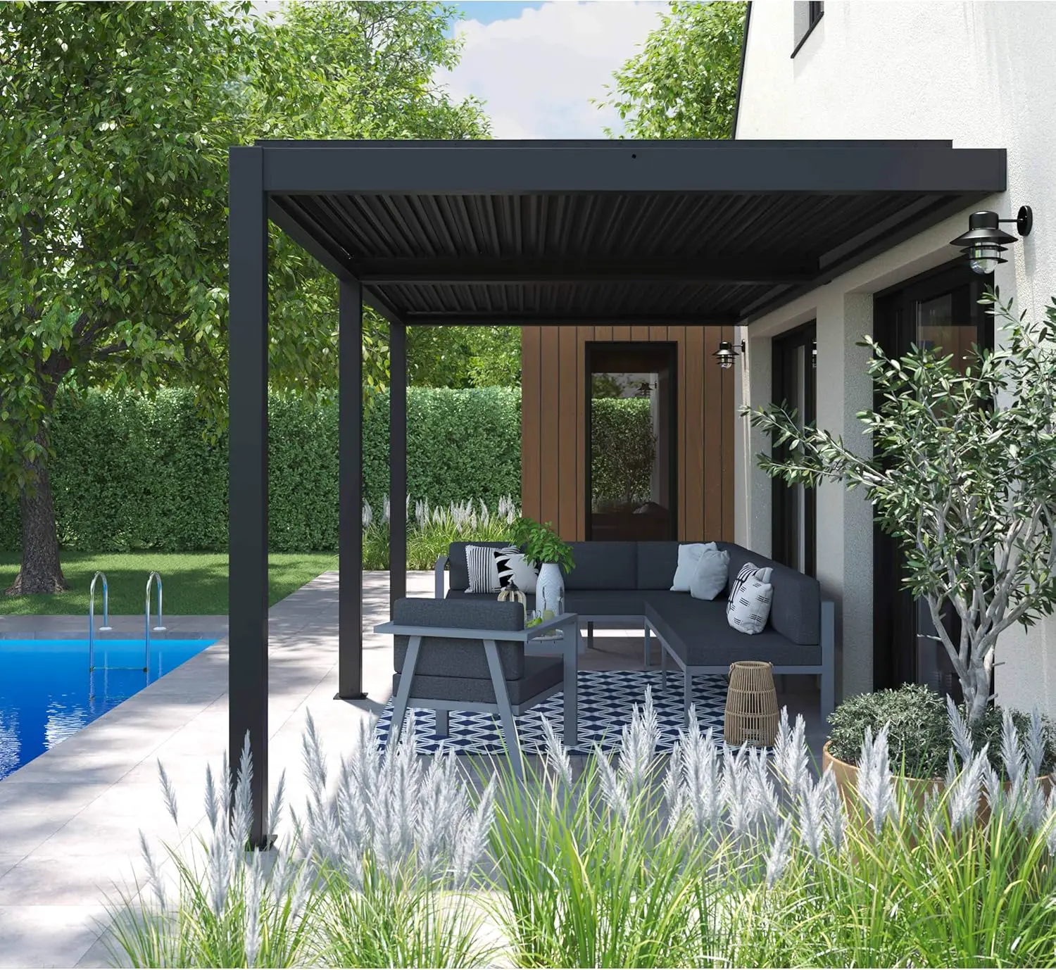 Pergola en aluminium 3 x 2,57 m adossée vue 5