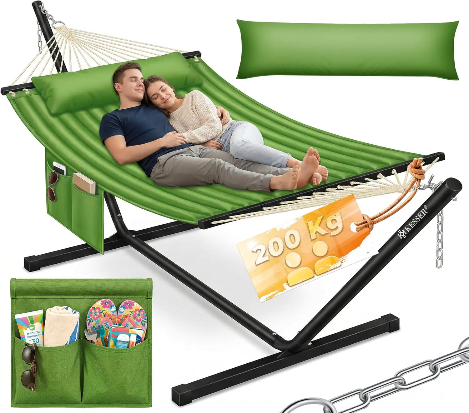 Fauteuils suspendus 2 places en acier kaki vue 1