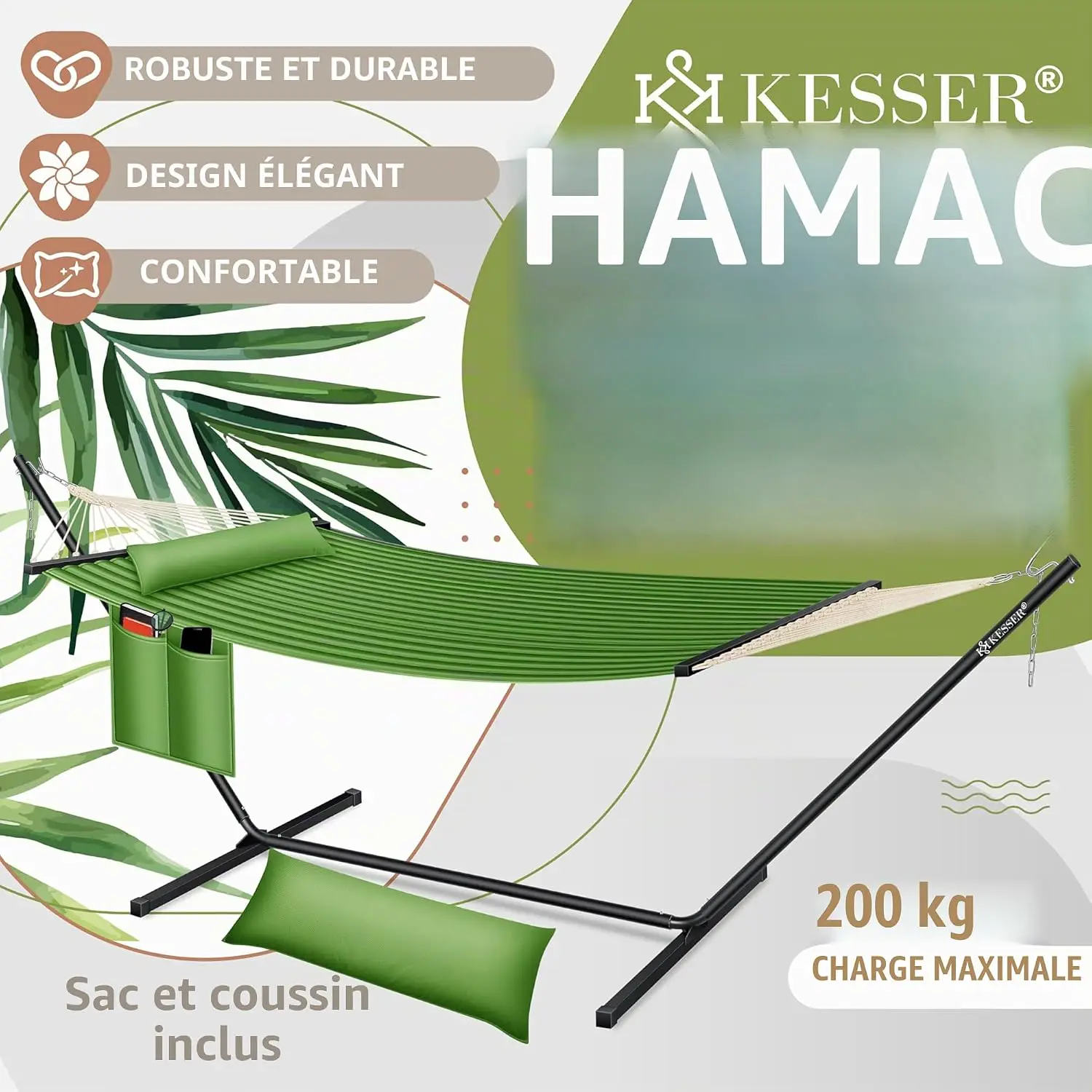 Fauteuils suspendus 2 places en acier kaki vue 2