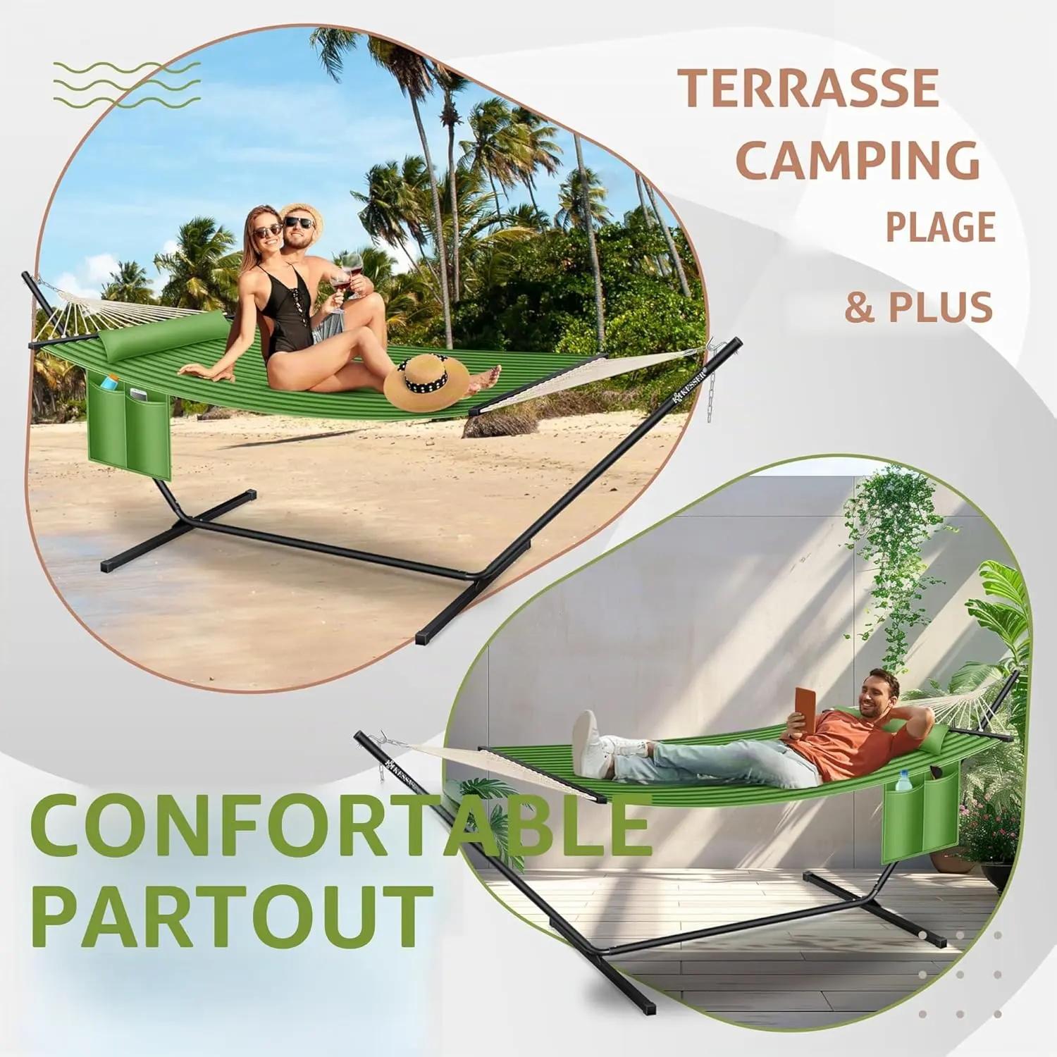 Fauteuils suspendus 2 places en acier kaki vue 5