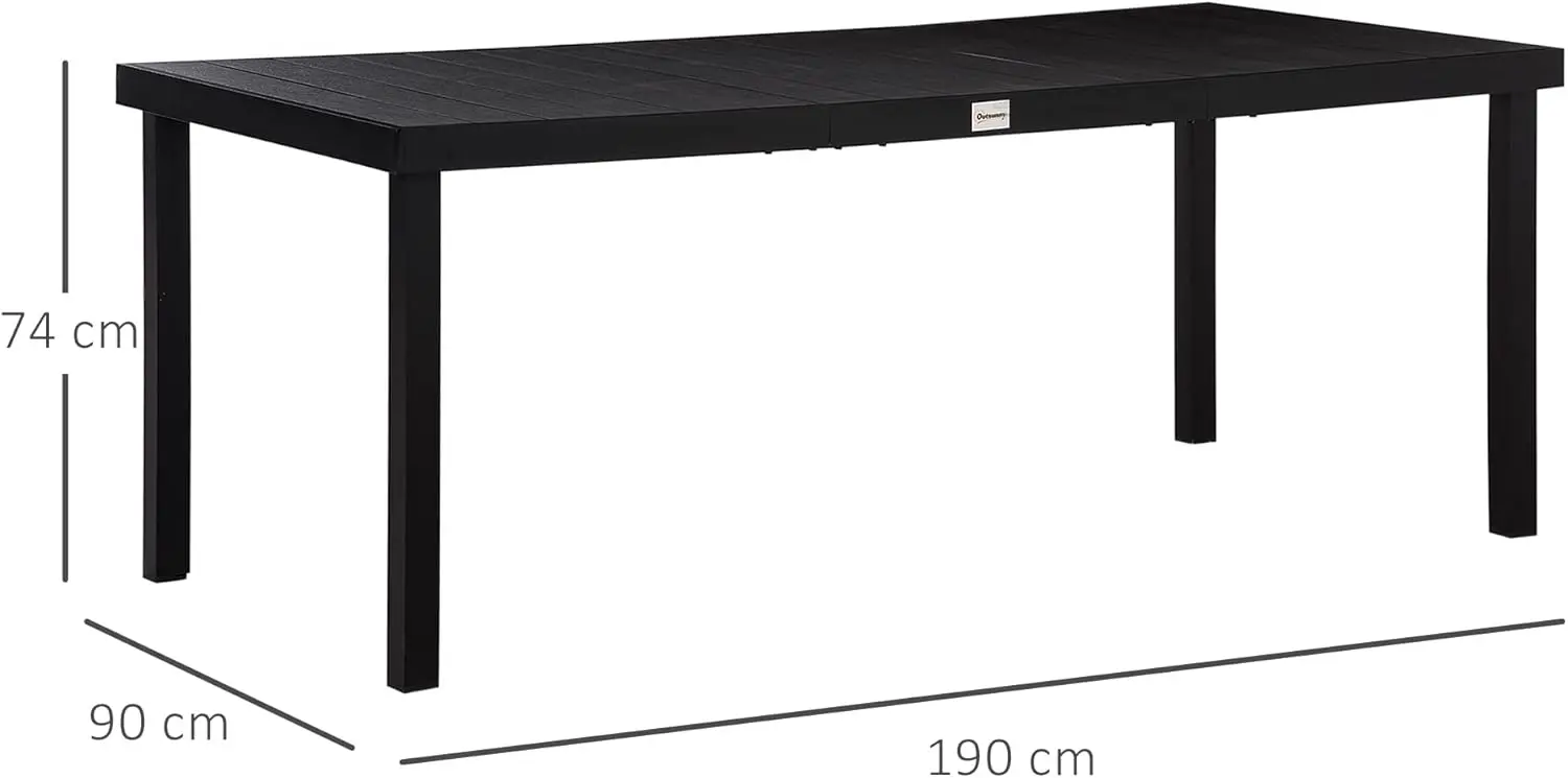 Table de jardin 8 places en aluminium noir 90 x 74 cm vue 3