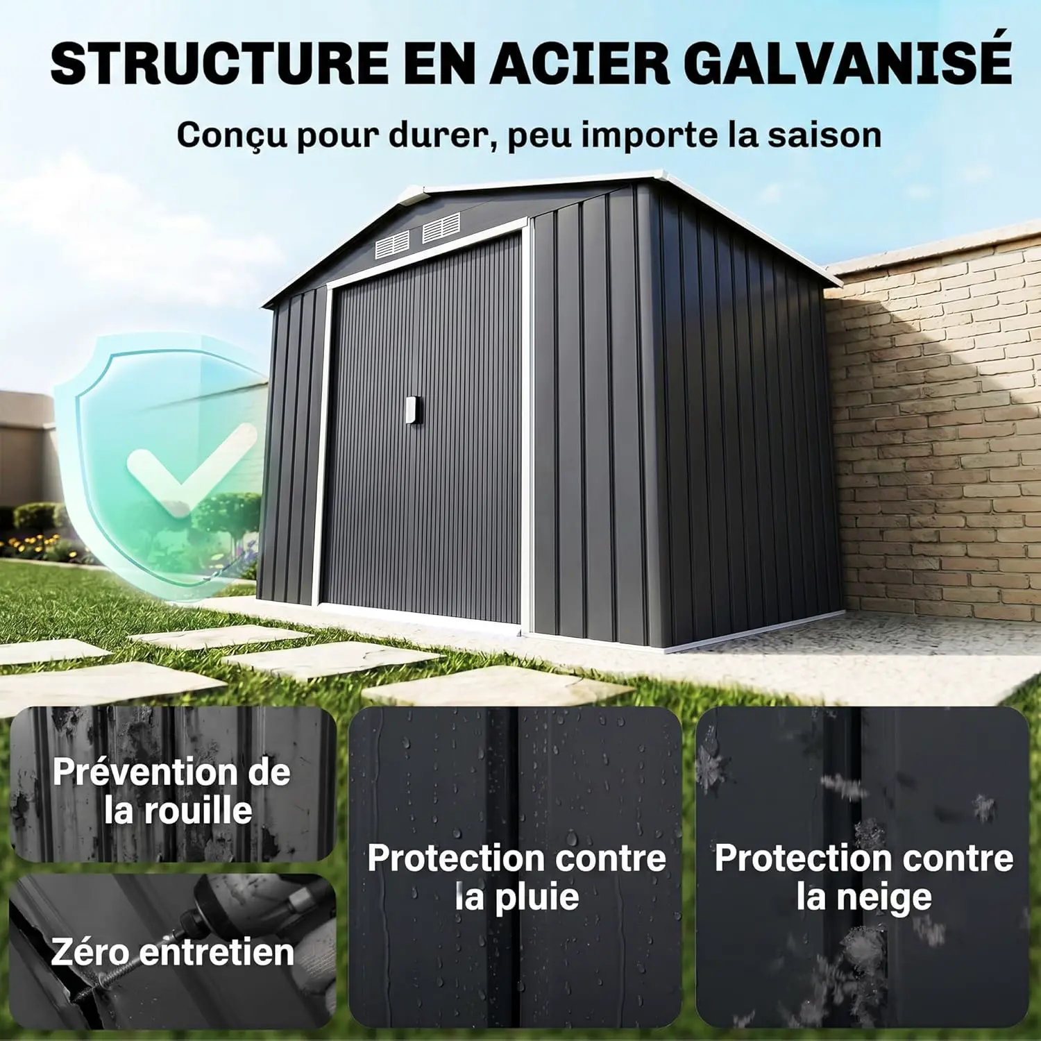 Abri de jardin en métal en acier gris 2,77 m² vue 3