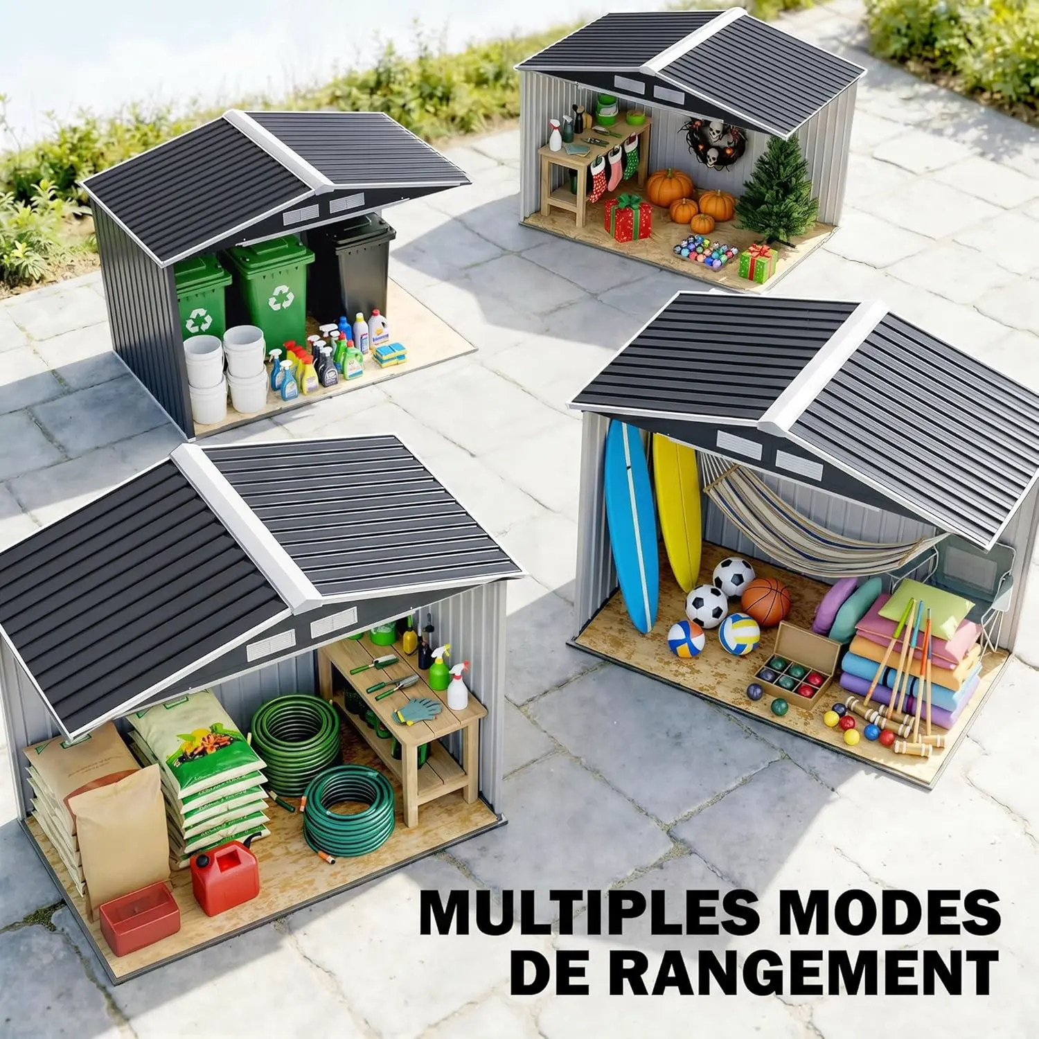 Abri de jardin en métal en acier gris 2,77 m² vue 8