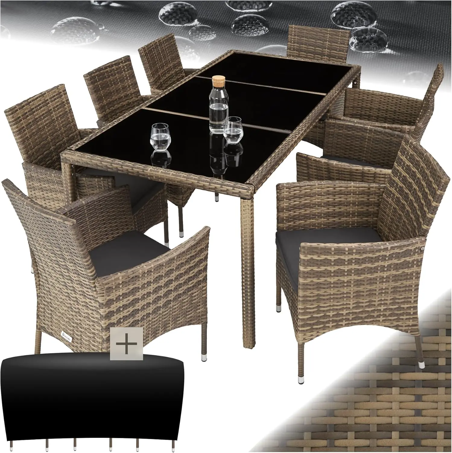 tectake® Salon de Jardin Exterieur en Poly Rotin Table de Jardin
