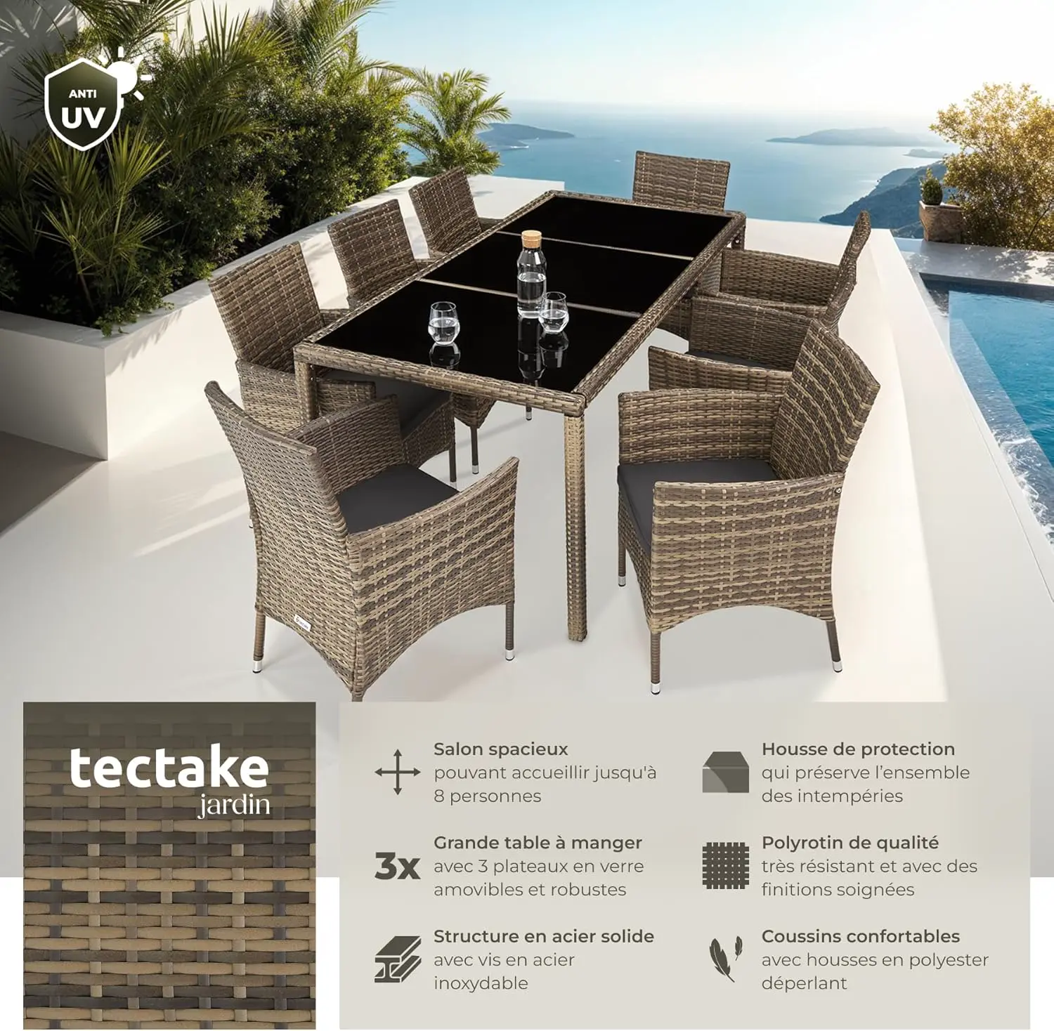 Salon de jardin 8 places en rotin vue 2
