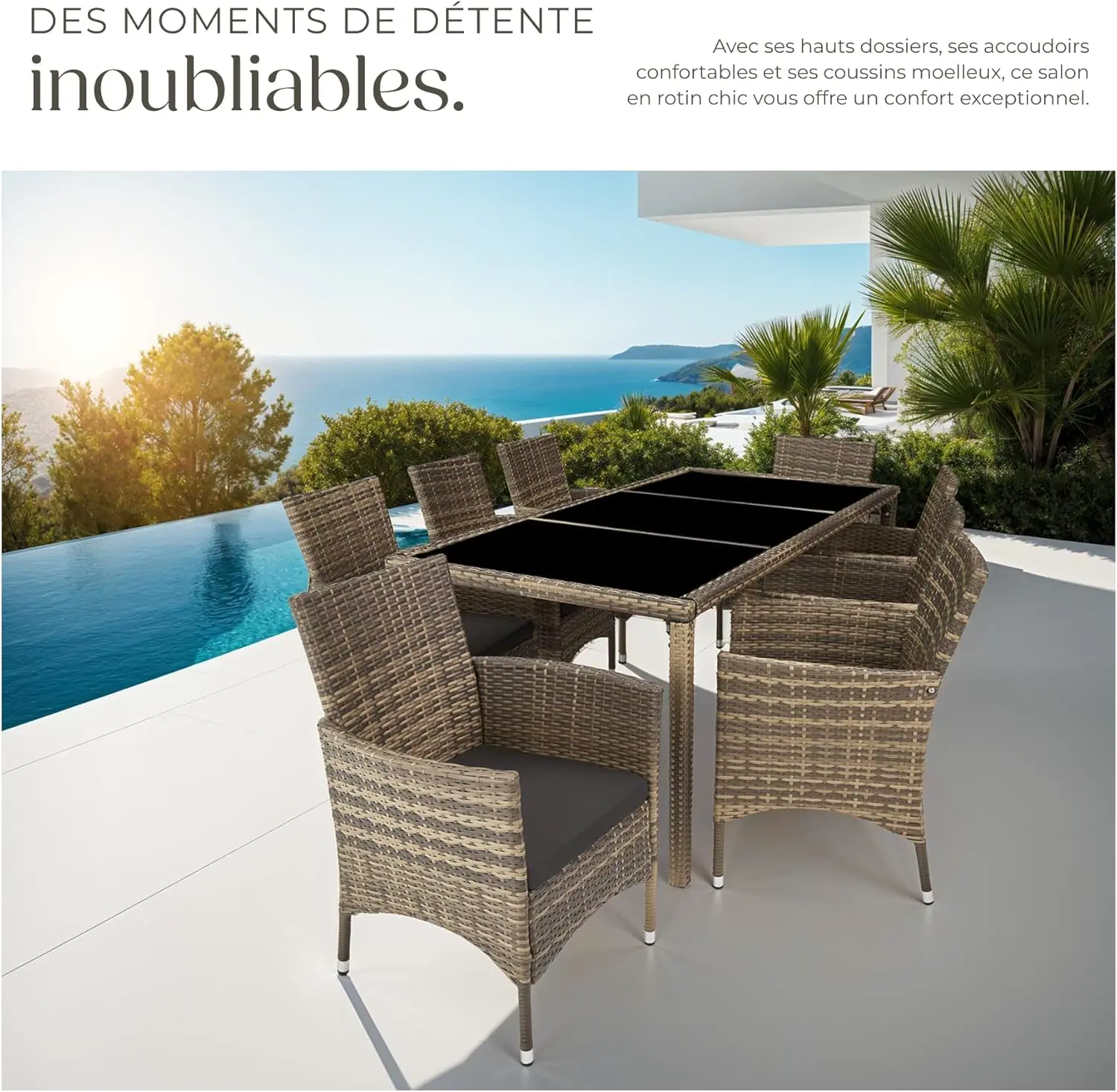 Salon de jardin 8 places en rotin vue 5