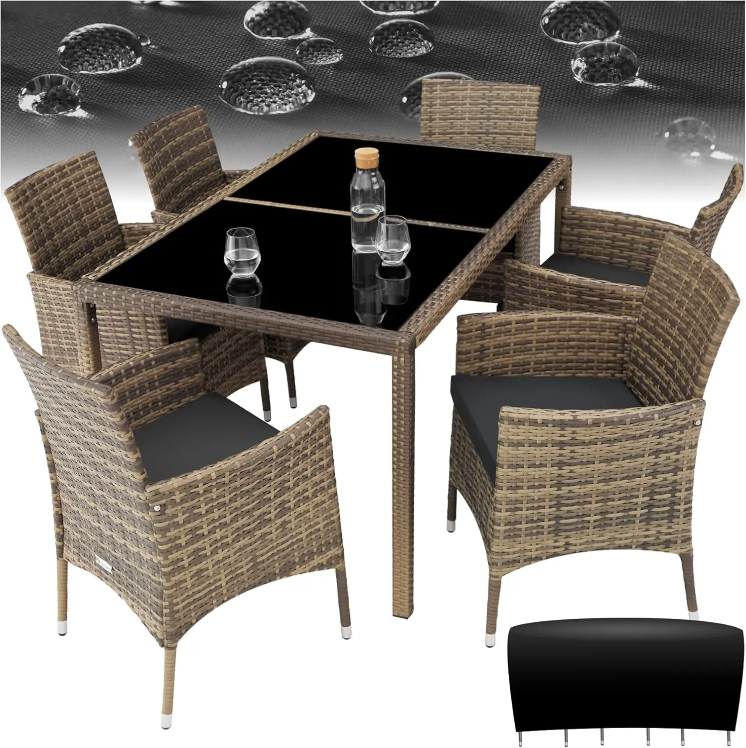tectake® Salon de Jardin Exterieur en Poly Rotin avec Table de Jardin