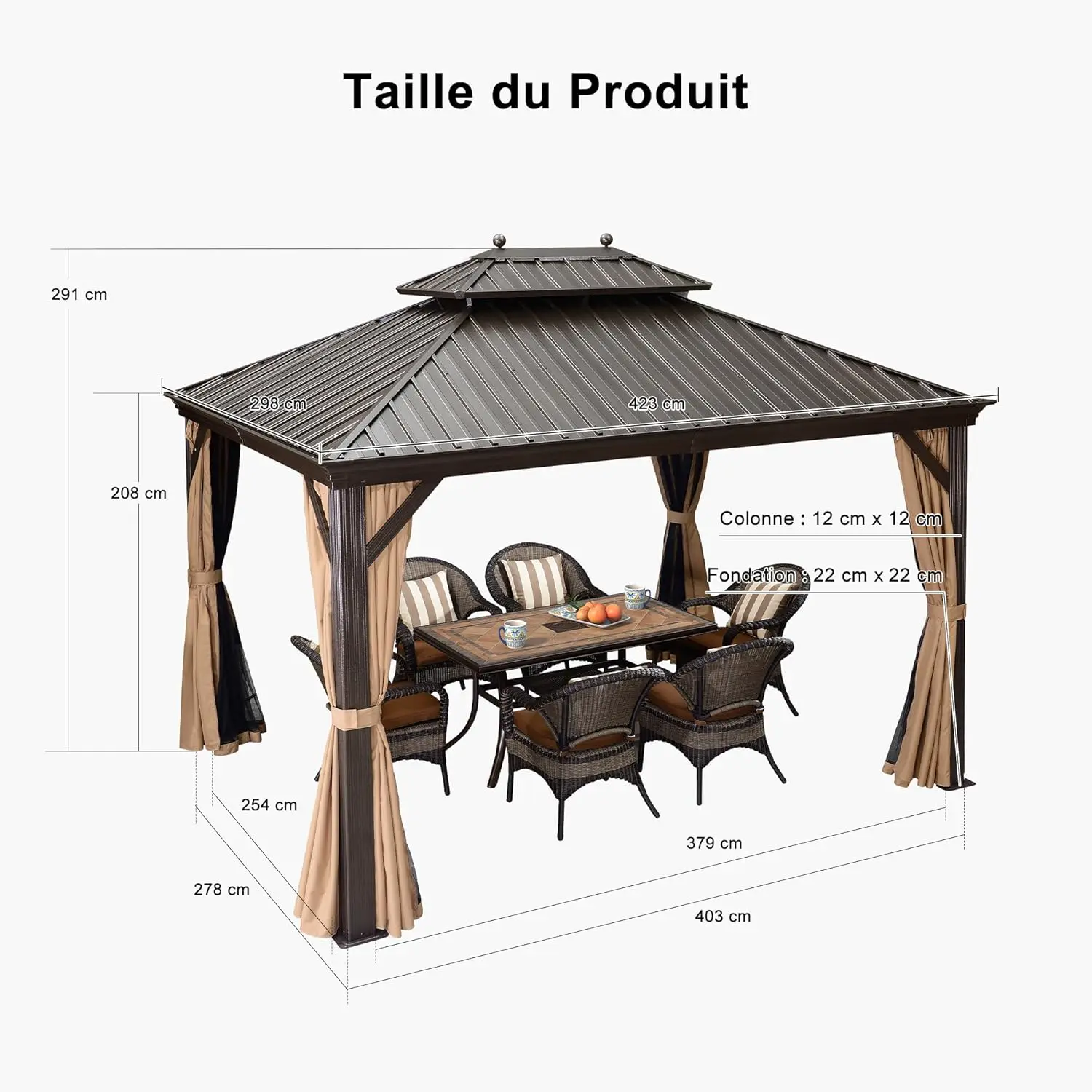 Pergola en acier gris 5,2 x 4 m vue 3