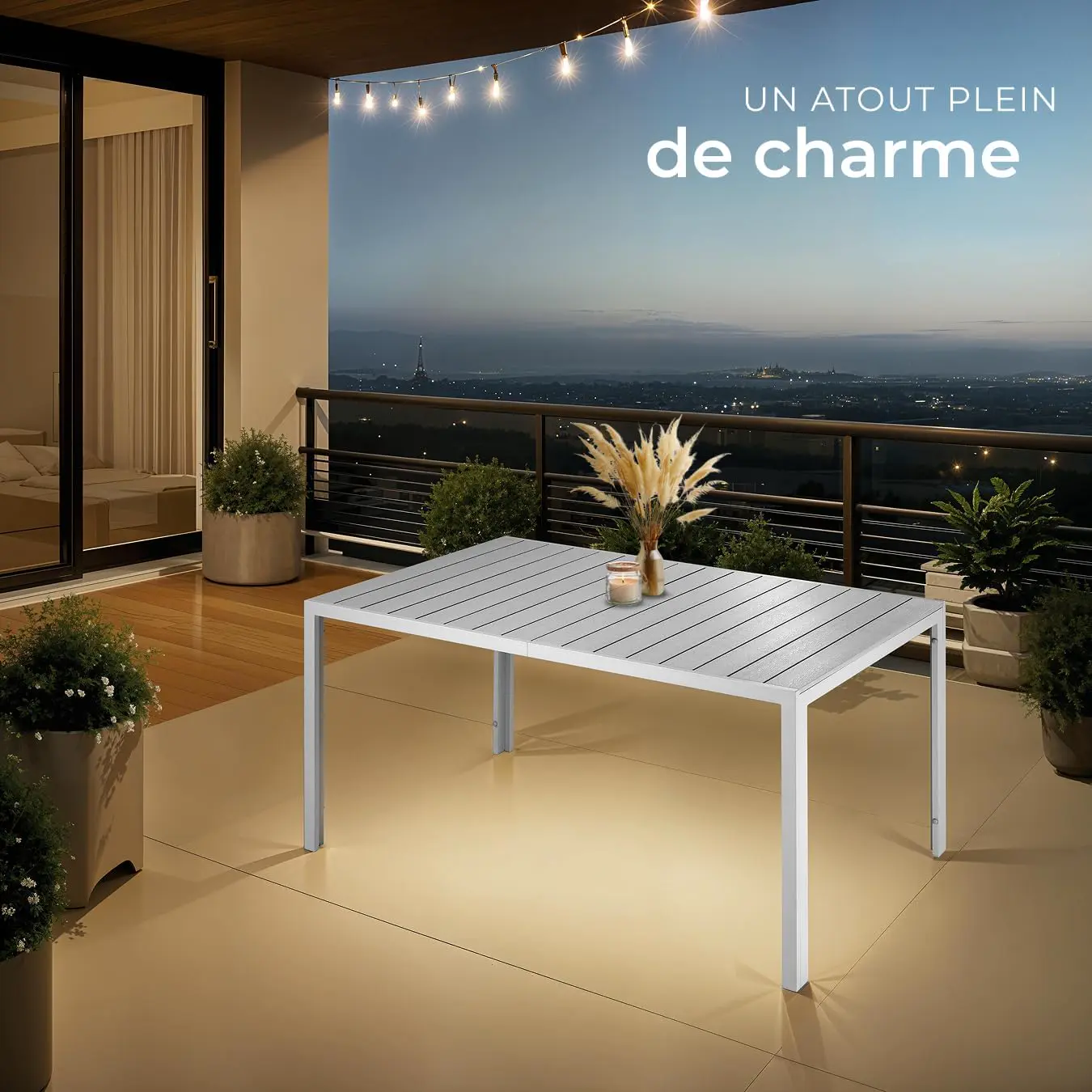 Table de jardin 4 places en aluminium gris 90 x 74,50 cm vue 2