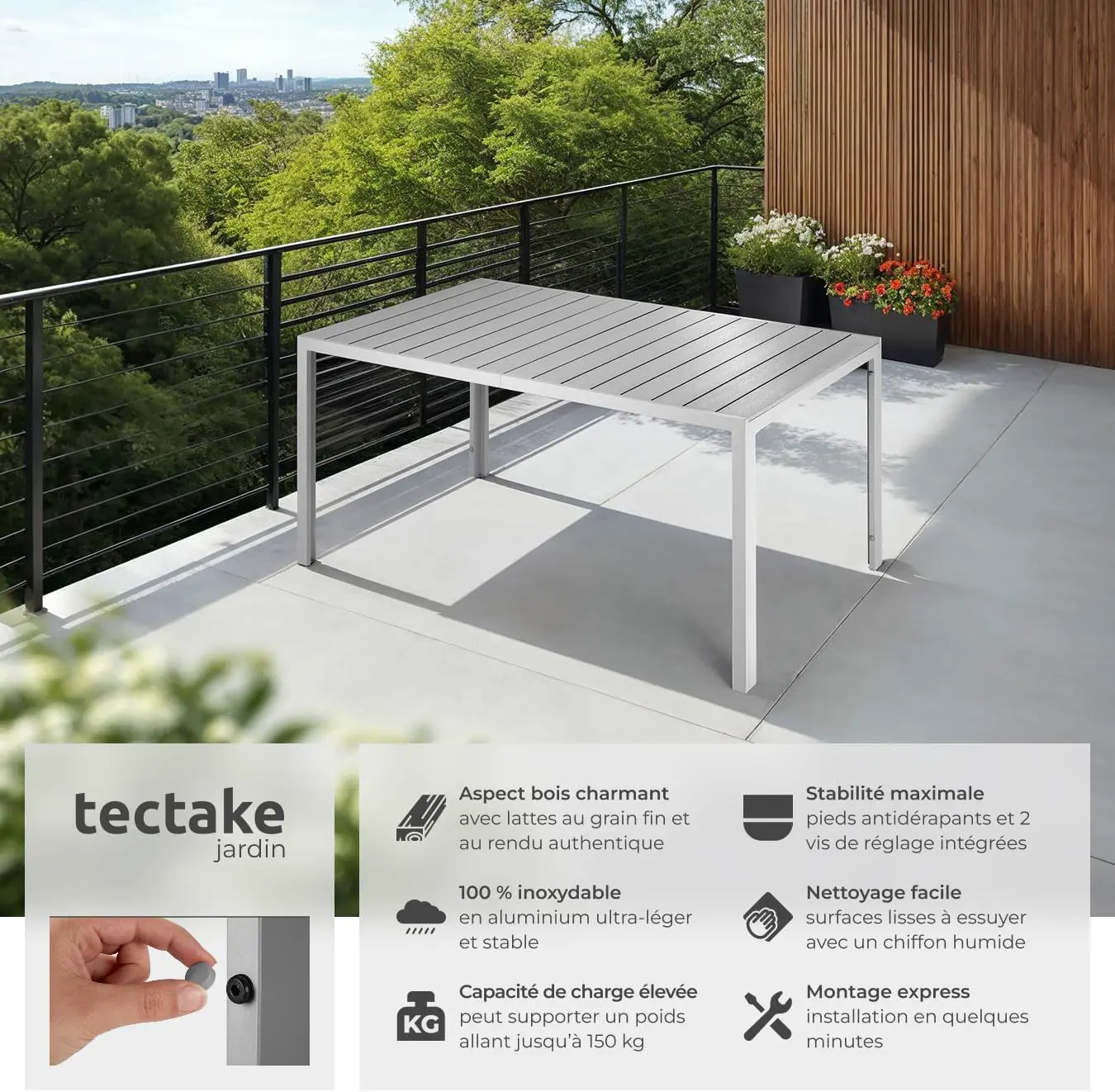Table de jardin 4 places en aluminium gris 90 x 74,50 cm vue 4
