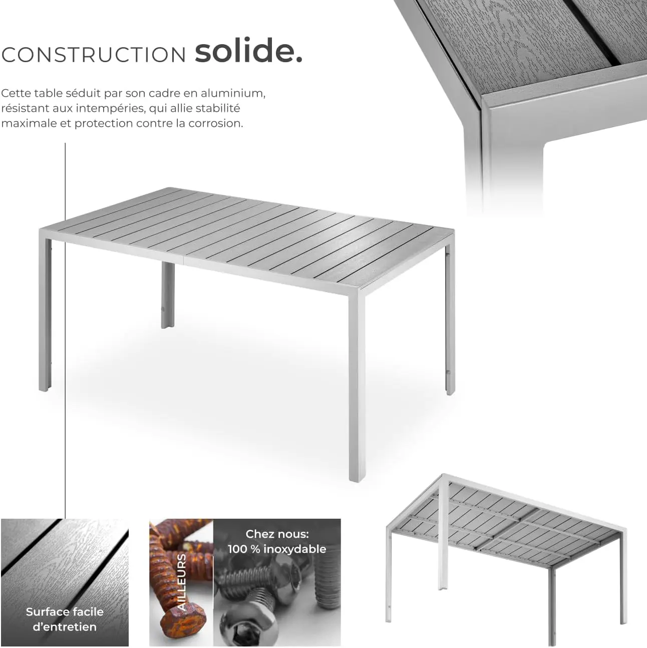 Table de jardin 4 places en aluminium gris 90 x 74,50 cm vue 5