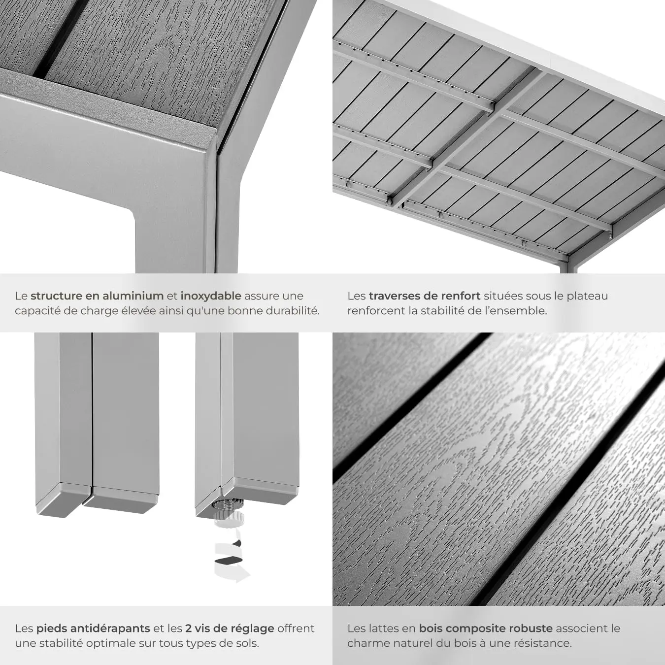 Table de jardin 4 places en aluminium gris 90 x 74,50 cm vue 6