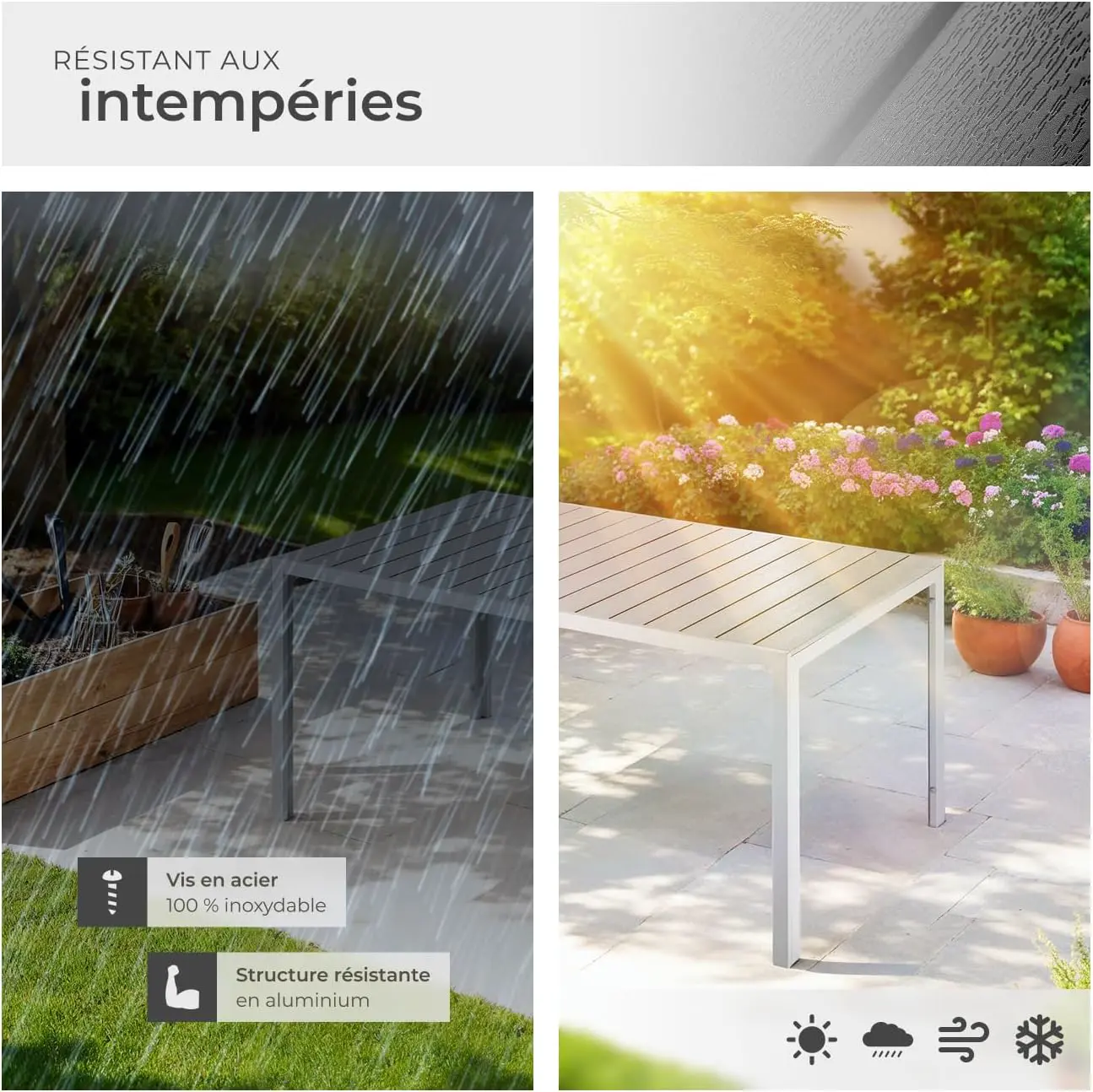 Table de jardin 4 places en aluminium gris 90 x 74,50 cm vue 7