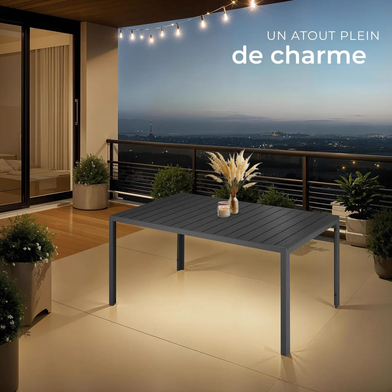 Table de jardin 6 places en aluminium 90 x 74,5 cm vue 2