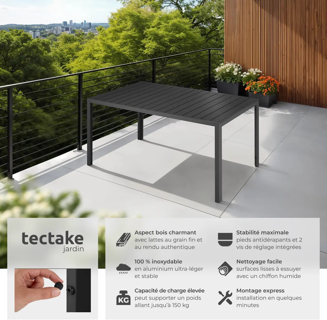 Table de jardin 6 places en aluminium 90 x 74,5 cm vue 4
