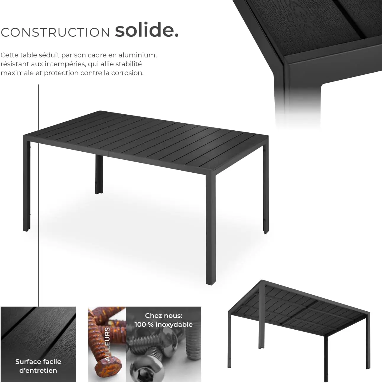 Table de jardin 6 places en aluminium 90 x 74,5 cm vue 5
