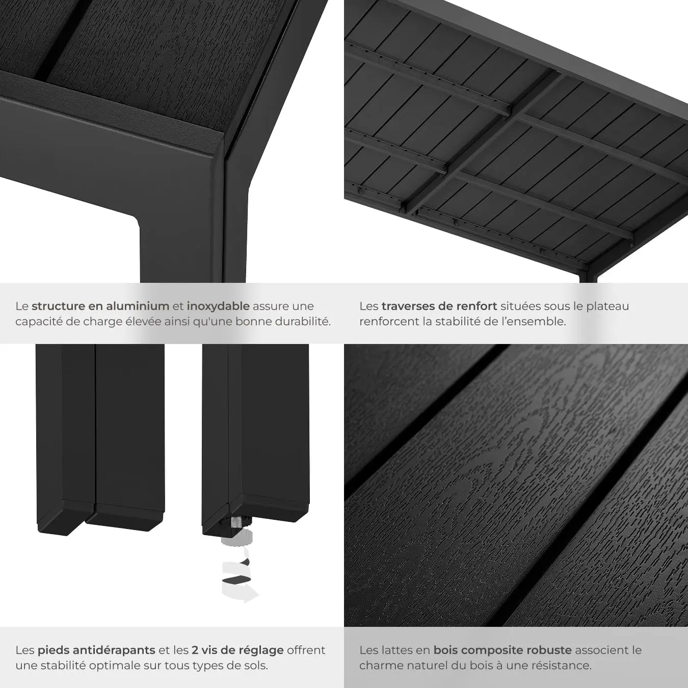 Table de jardin 6 places en aluminium 90 x 74,5 cm vue 6