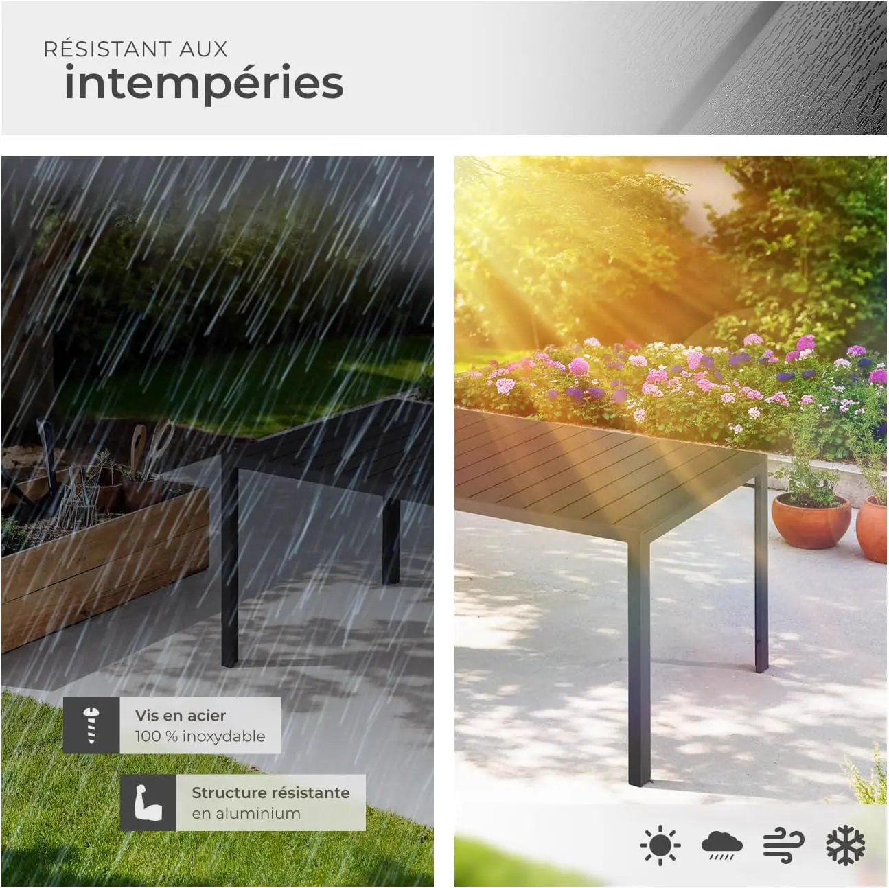 Table de jardin 6 places en aluminium 90 x 74,5 cm vue 7