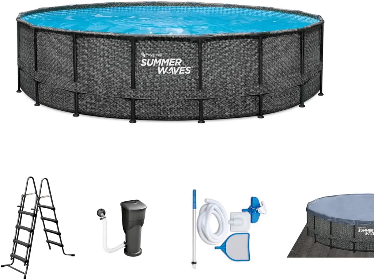 Summer Waves Piscine hors-sol Elite Frame en rotin Gris Ø 488 x 122 cm
